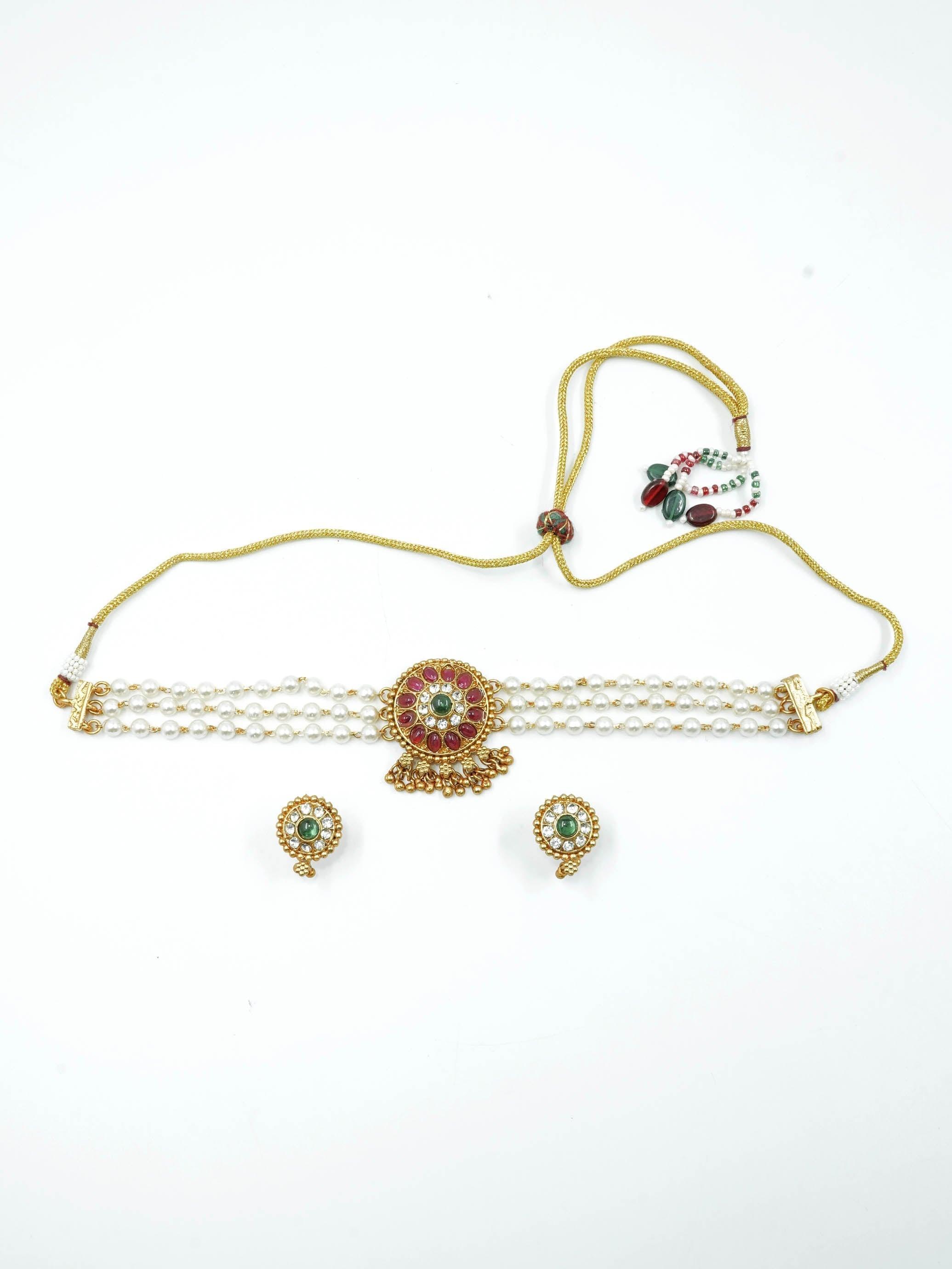 Gold Plated Laxmi Choker Necklace set 10392N - Griiham