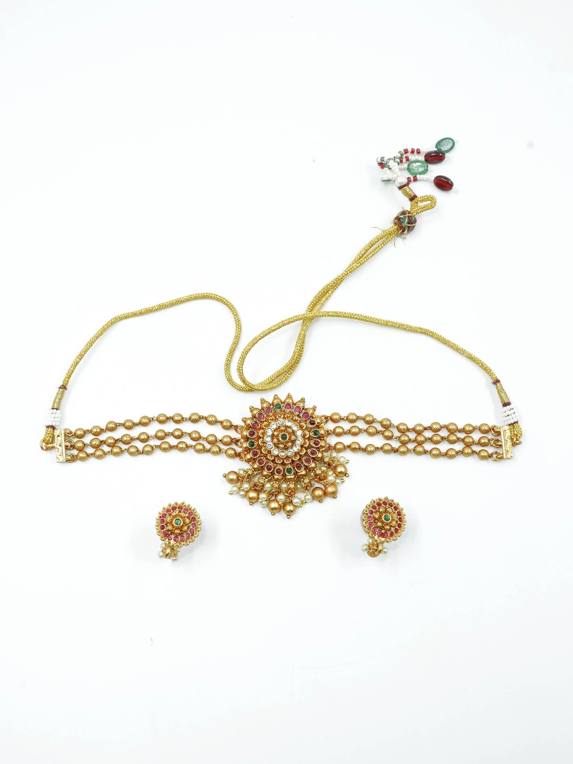 Gold Plated Laxmi Choker Necklace set 10393N - Griiham