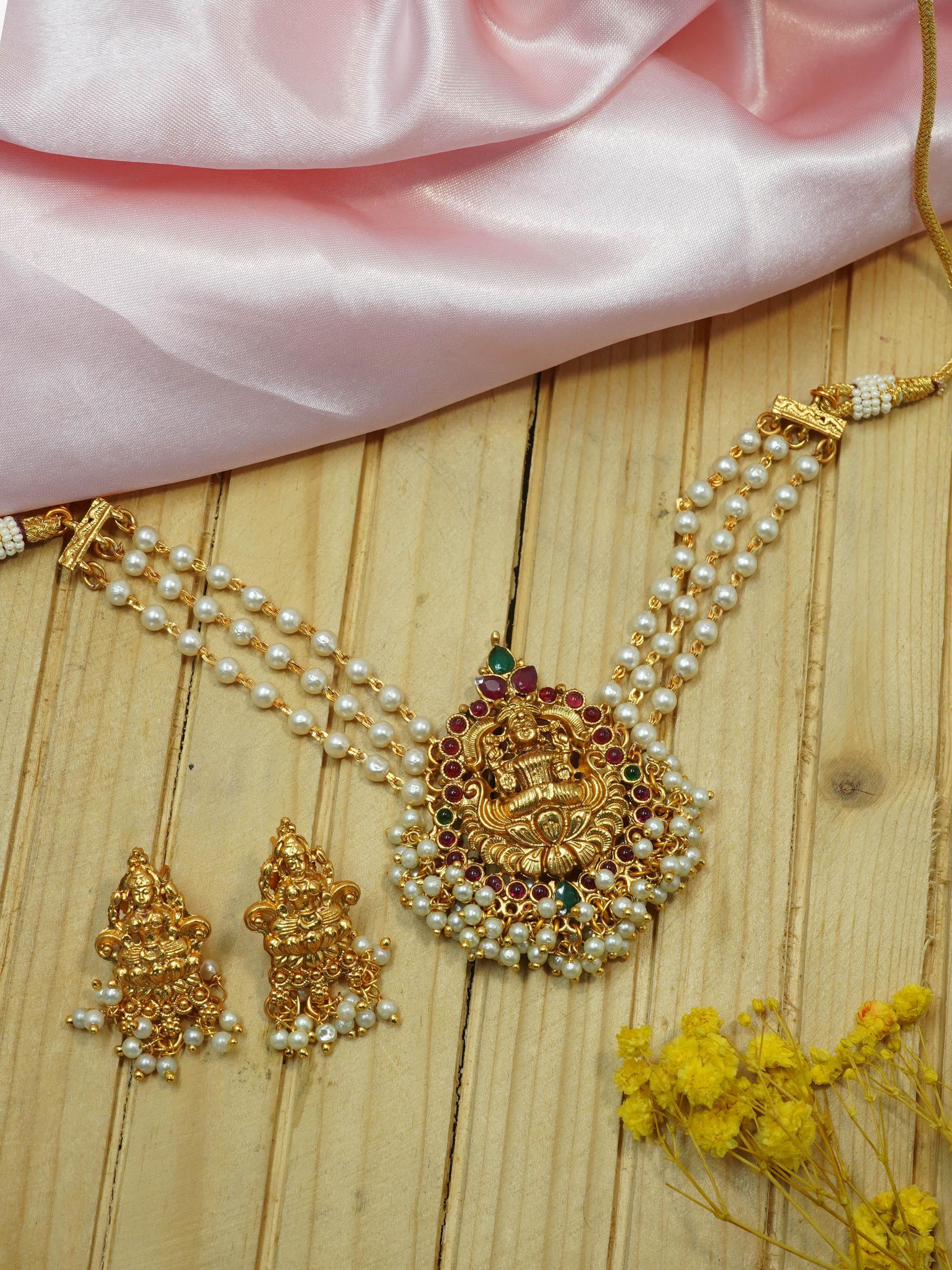 Gold Plated Laxmi Choker Necklace set 10405N - Griiham