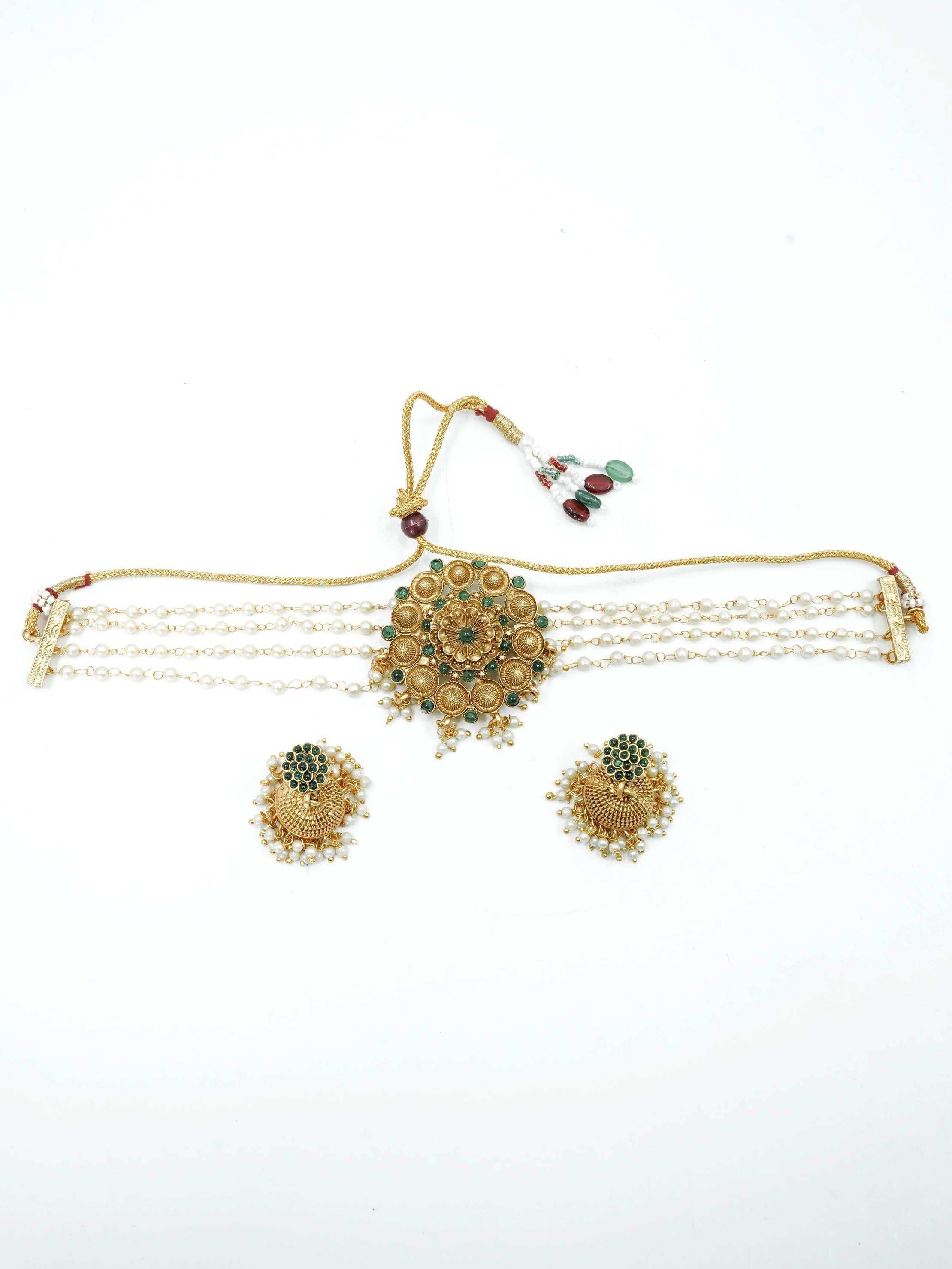 Gold Plated Laxmi Choker Necklace set 10411N - Griiham