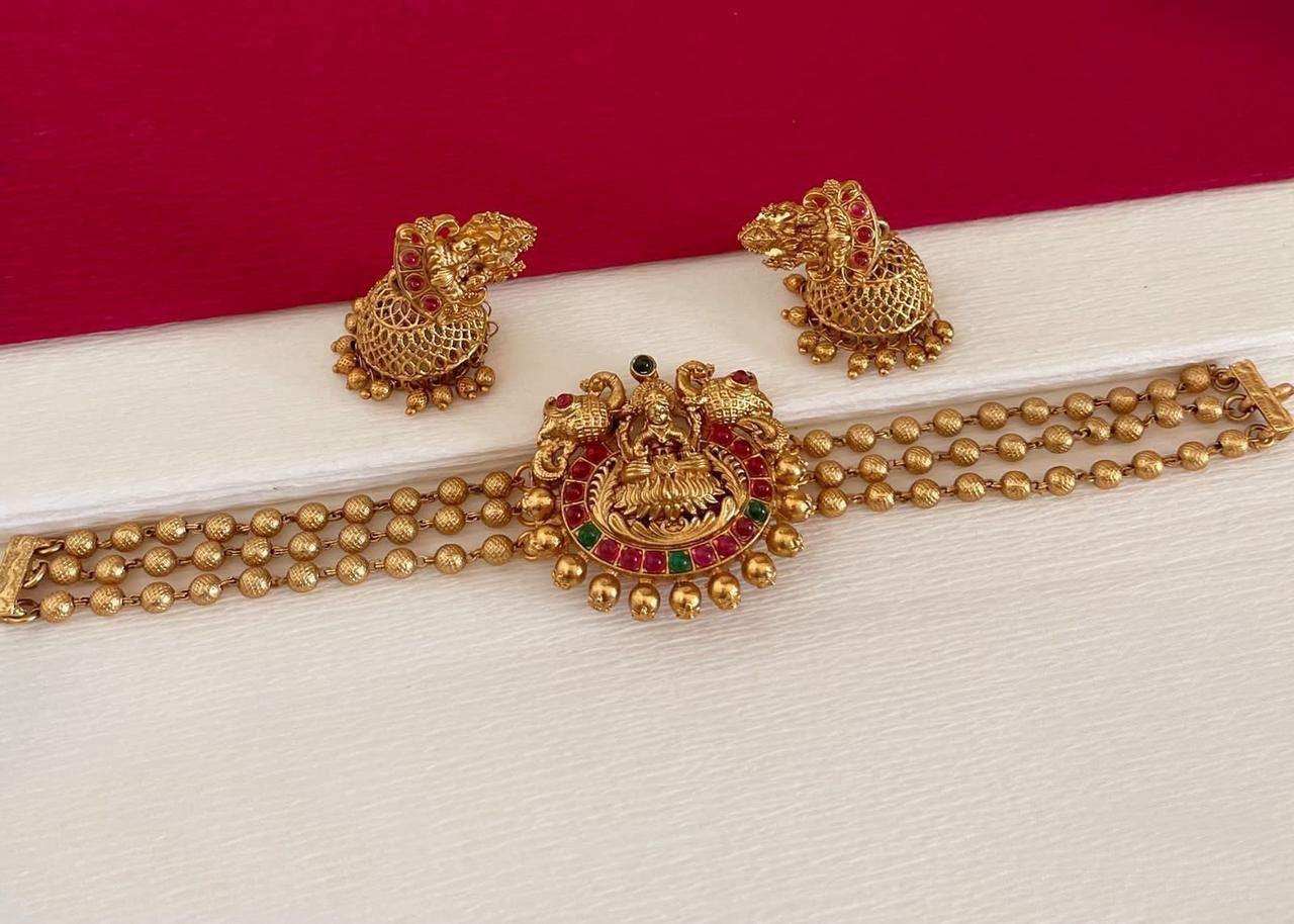 Gold Plated Laxmi Design Choker Se - Griiham