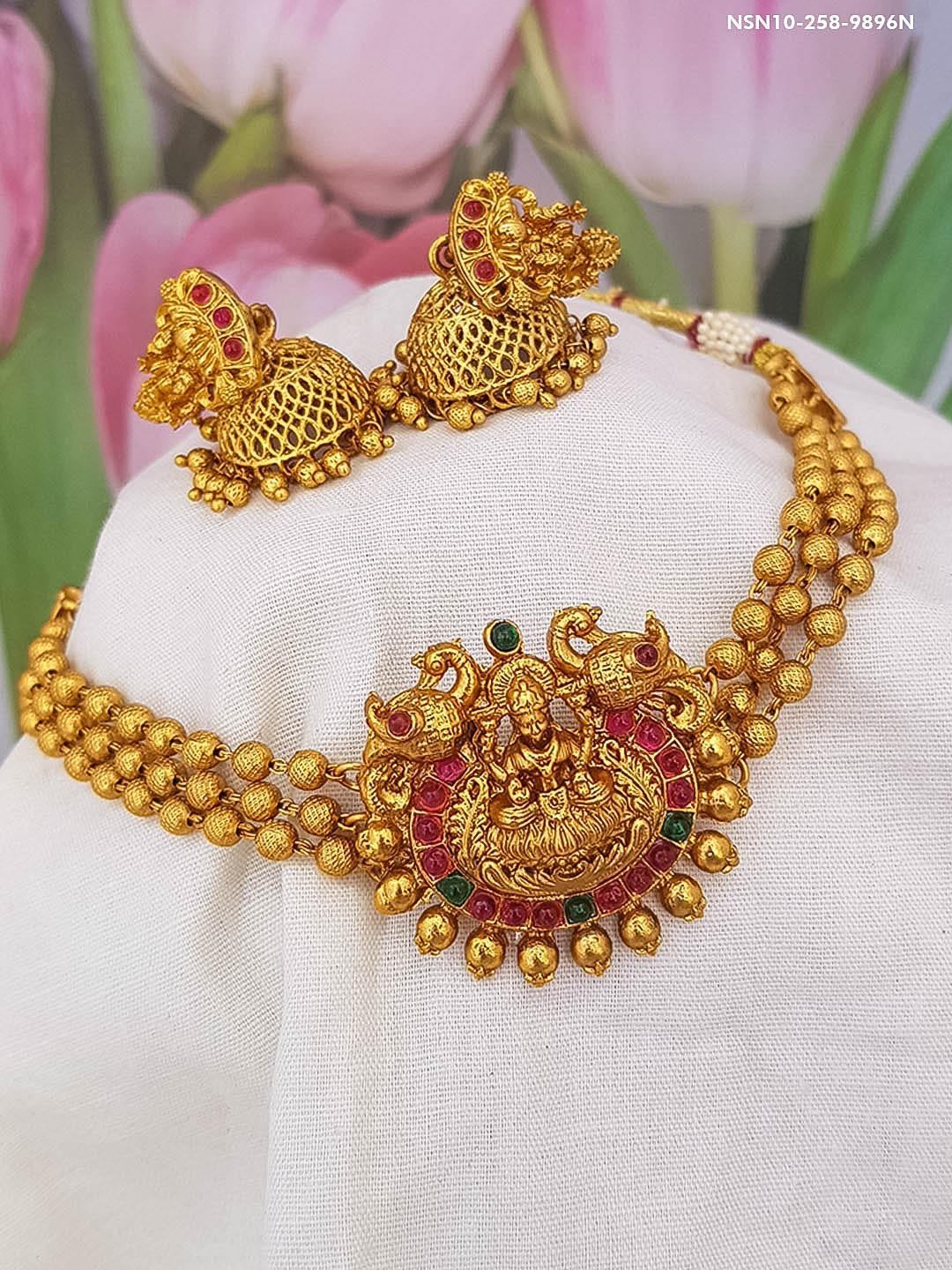 Gold Plated Laxmi Design Choker Se - Griiham