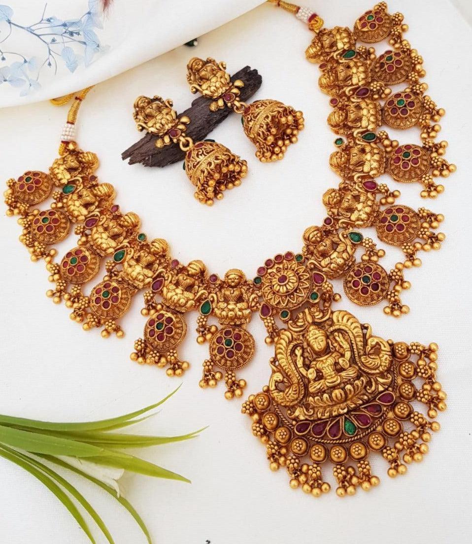 Gold Plated Laxmi Necklace Set multicolo