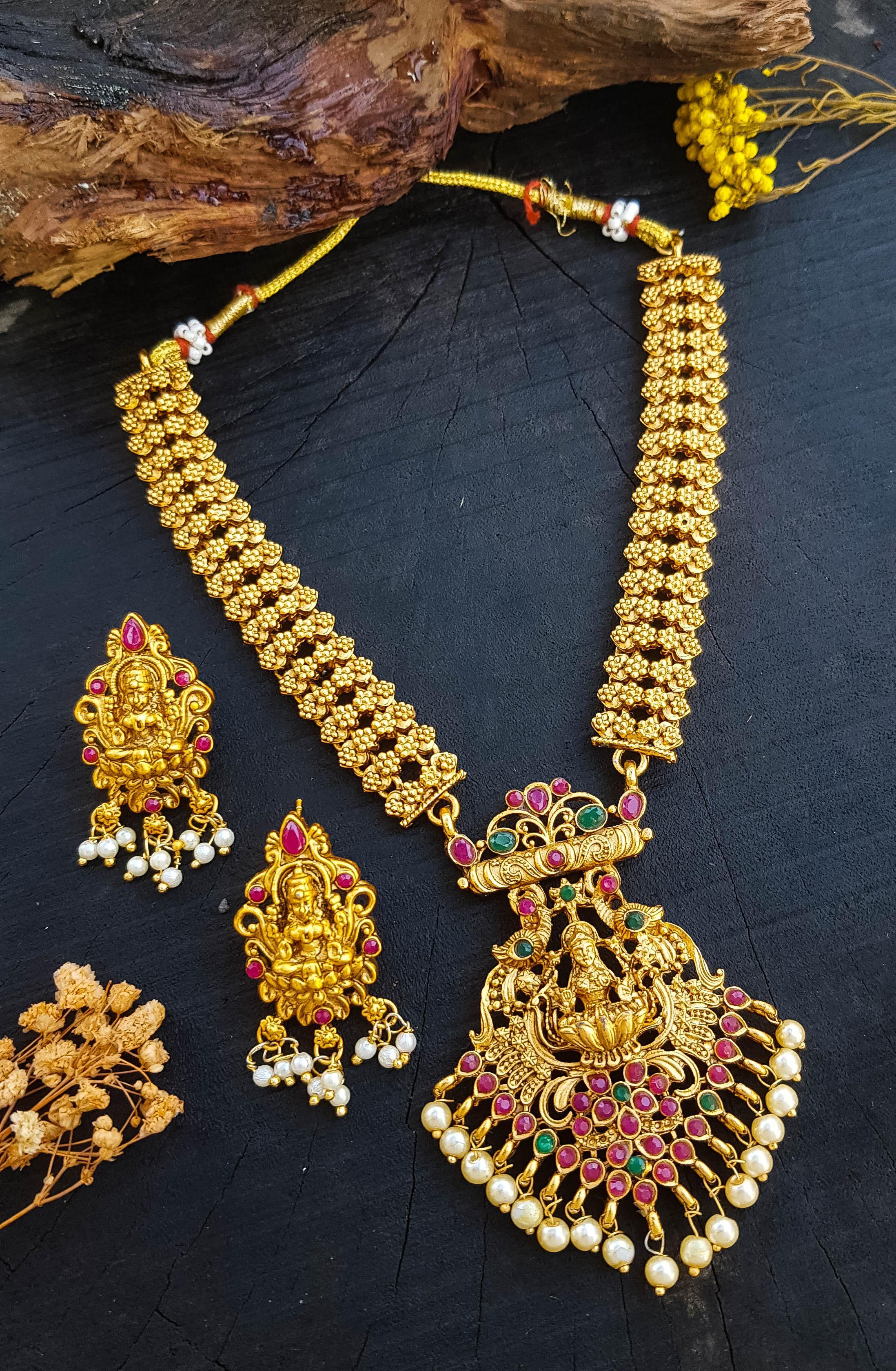 Gold Plated Long AD Necklace set