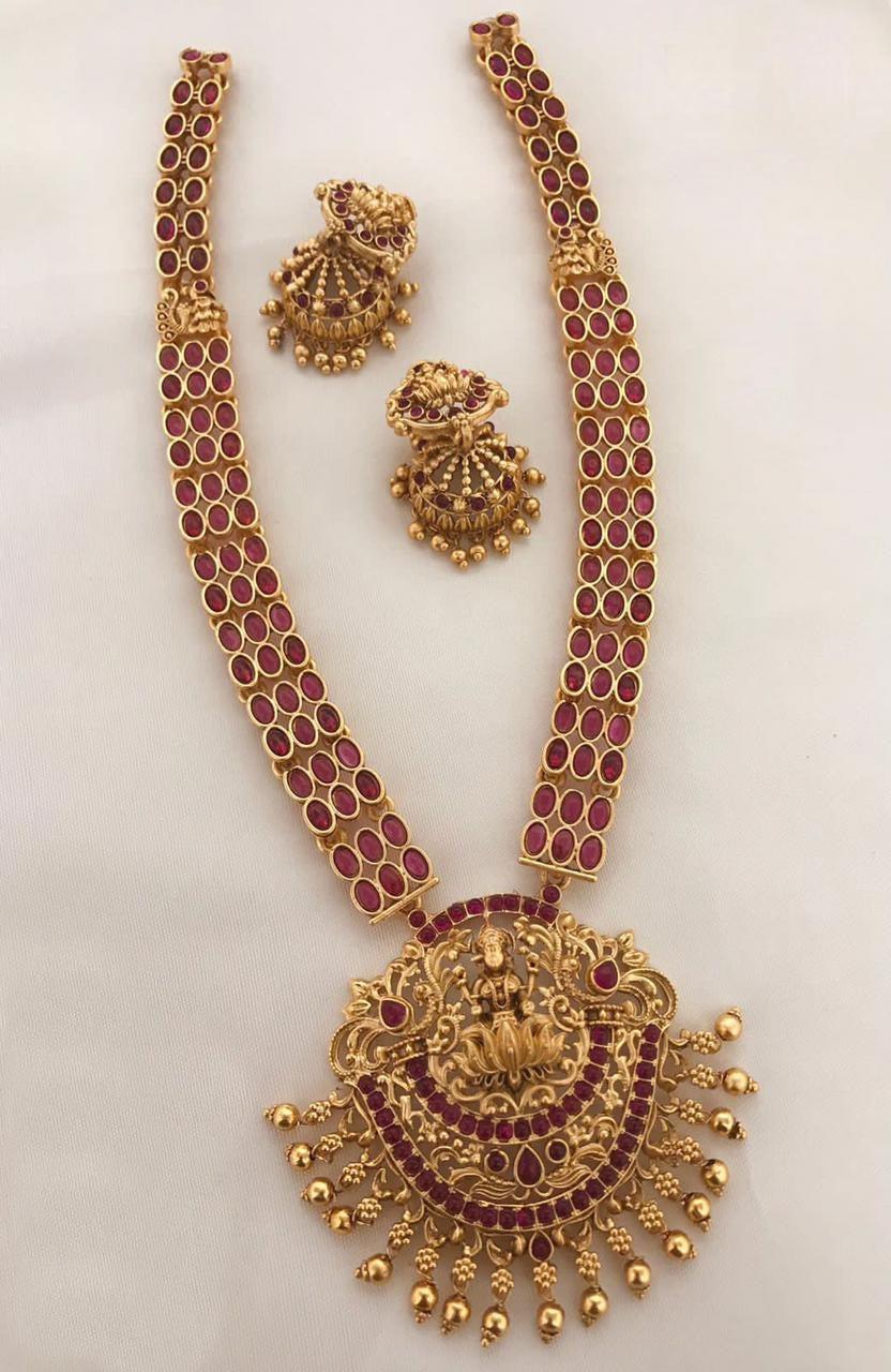 Gold Plated Long Necklace Set with diff Colours 8997N - Griiham