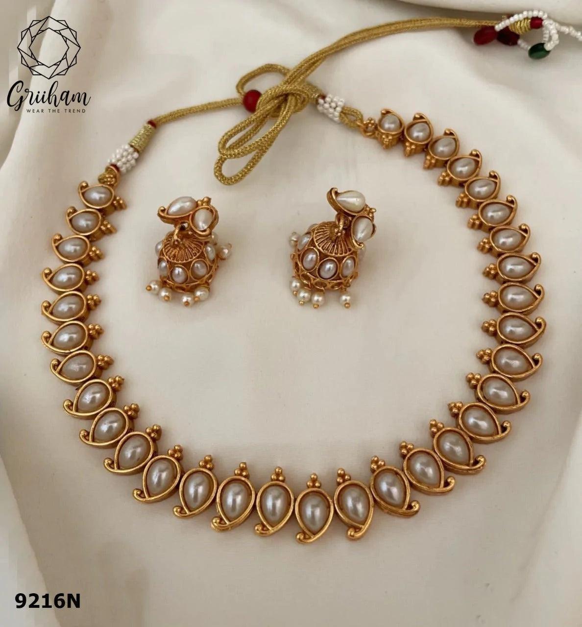 Gold Plated Mango Necklace Set with diff Colours big stone - Griiham