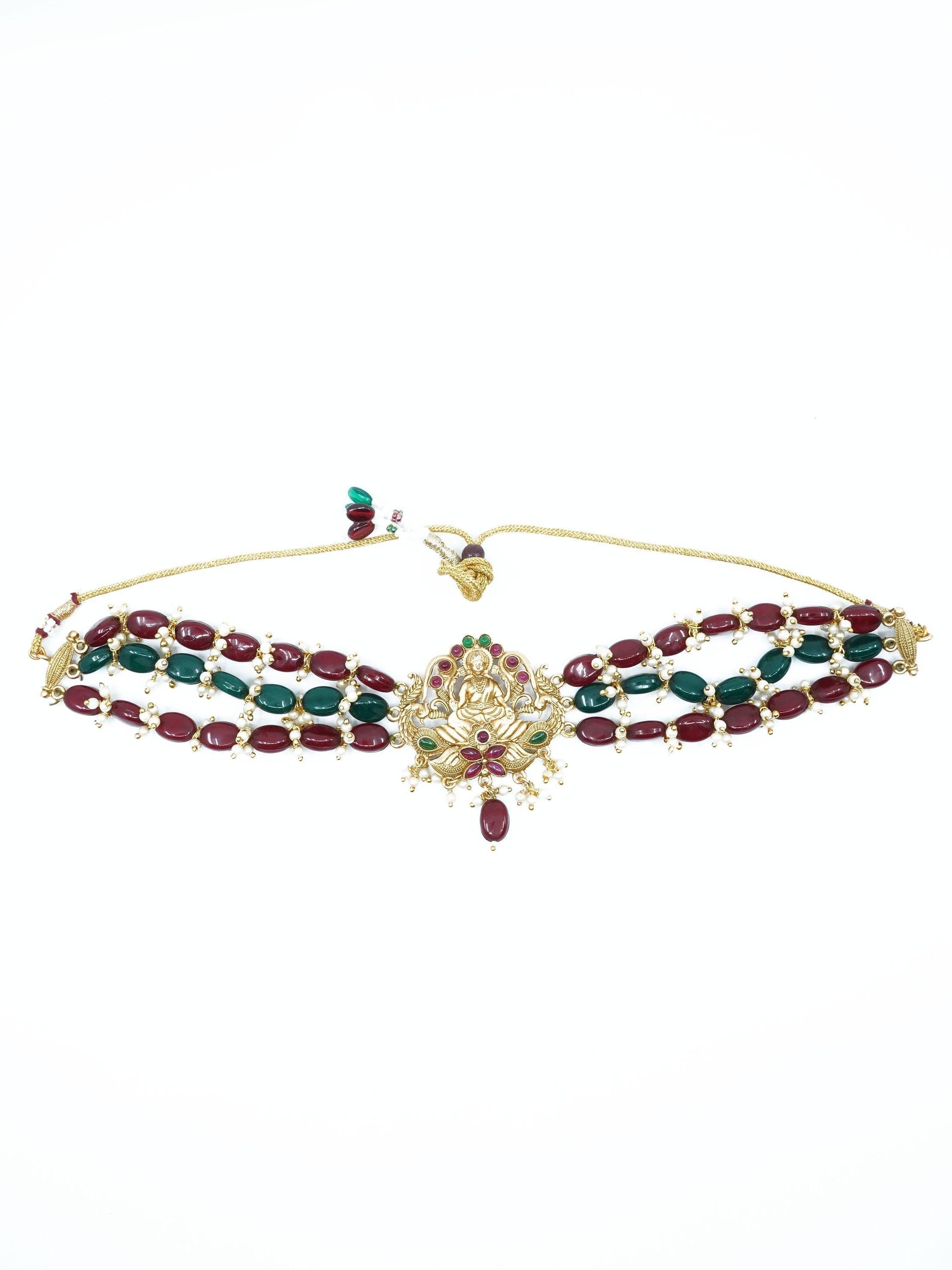 Gold Plated Multi Colour CZ Stone Choker Necklace Set with actual beads - Griiham