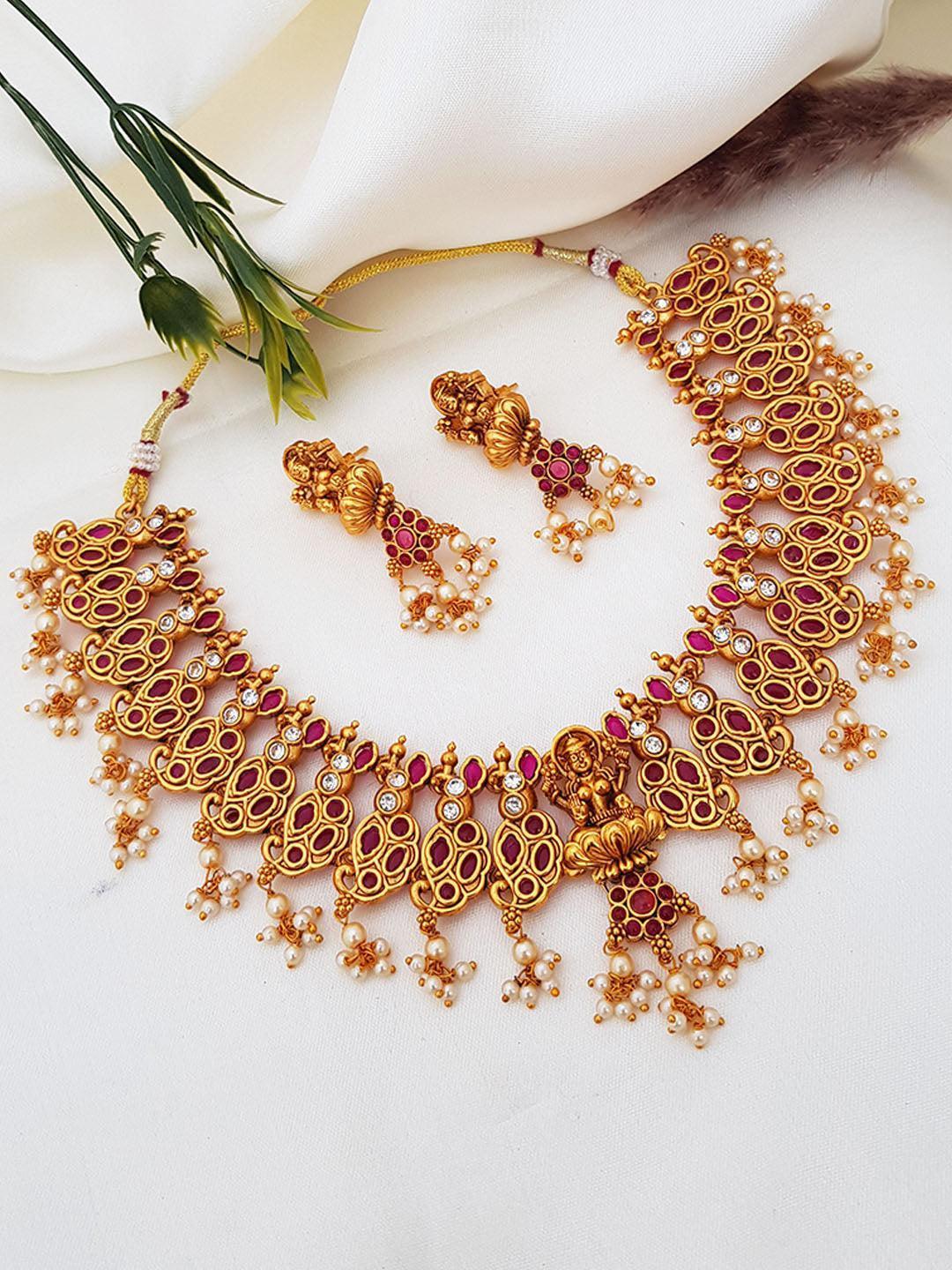 Gold Plated Multi Short necklace set with pearl drops - Colours Available 6913N - Griiham