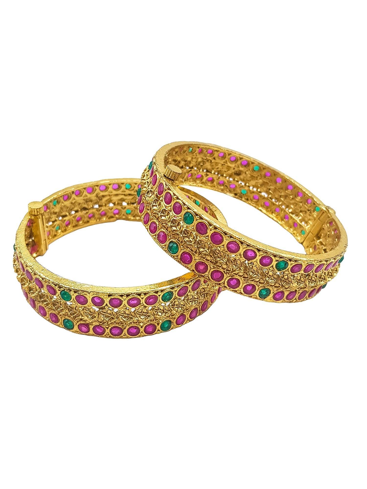 Gold Plated Multi colour stone Set of 2 bangles - Griiham