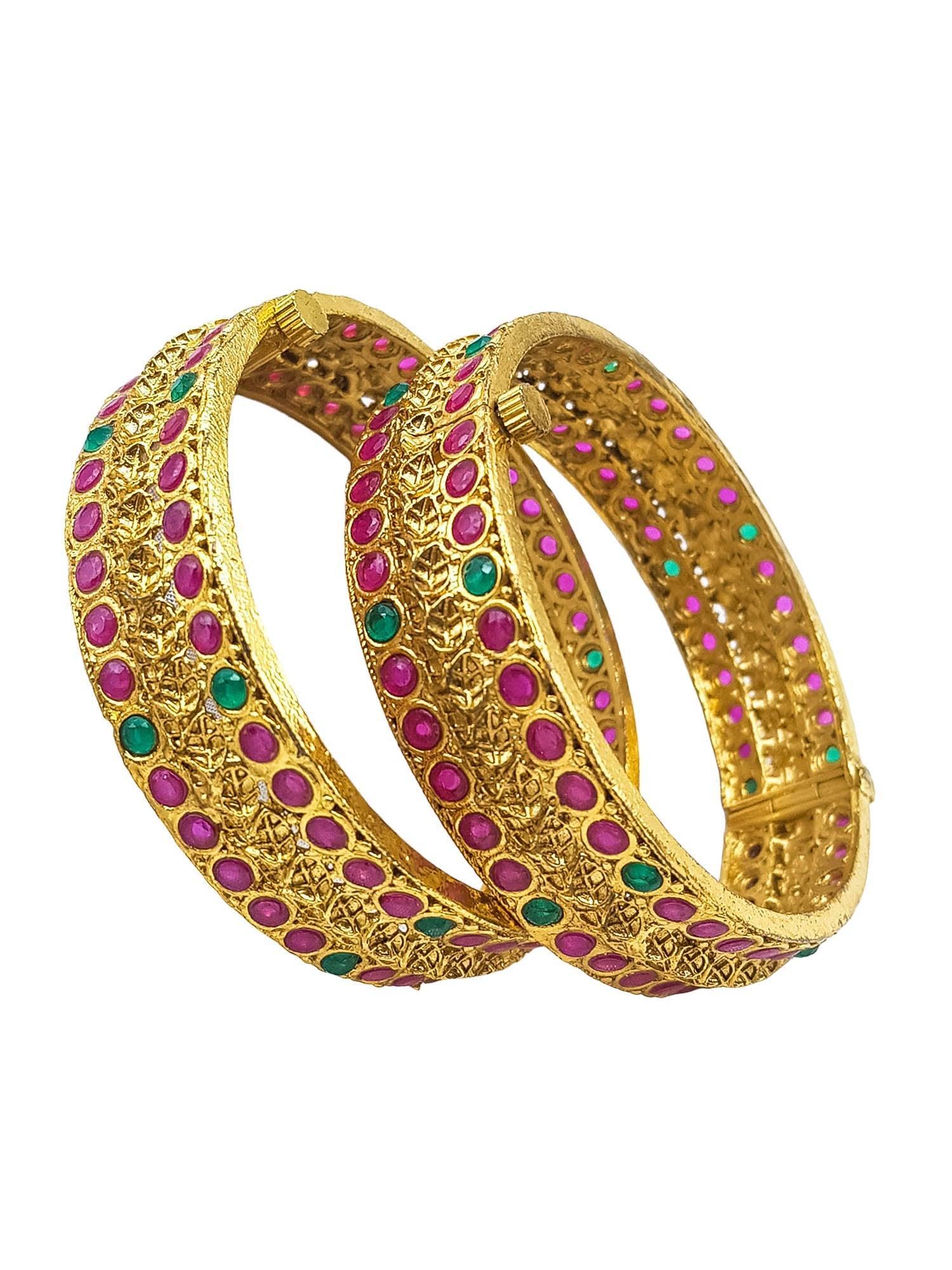 Gold Plated Multi colour stone Set of 2 bangles - Griiham