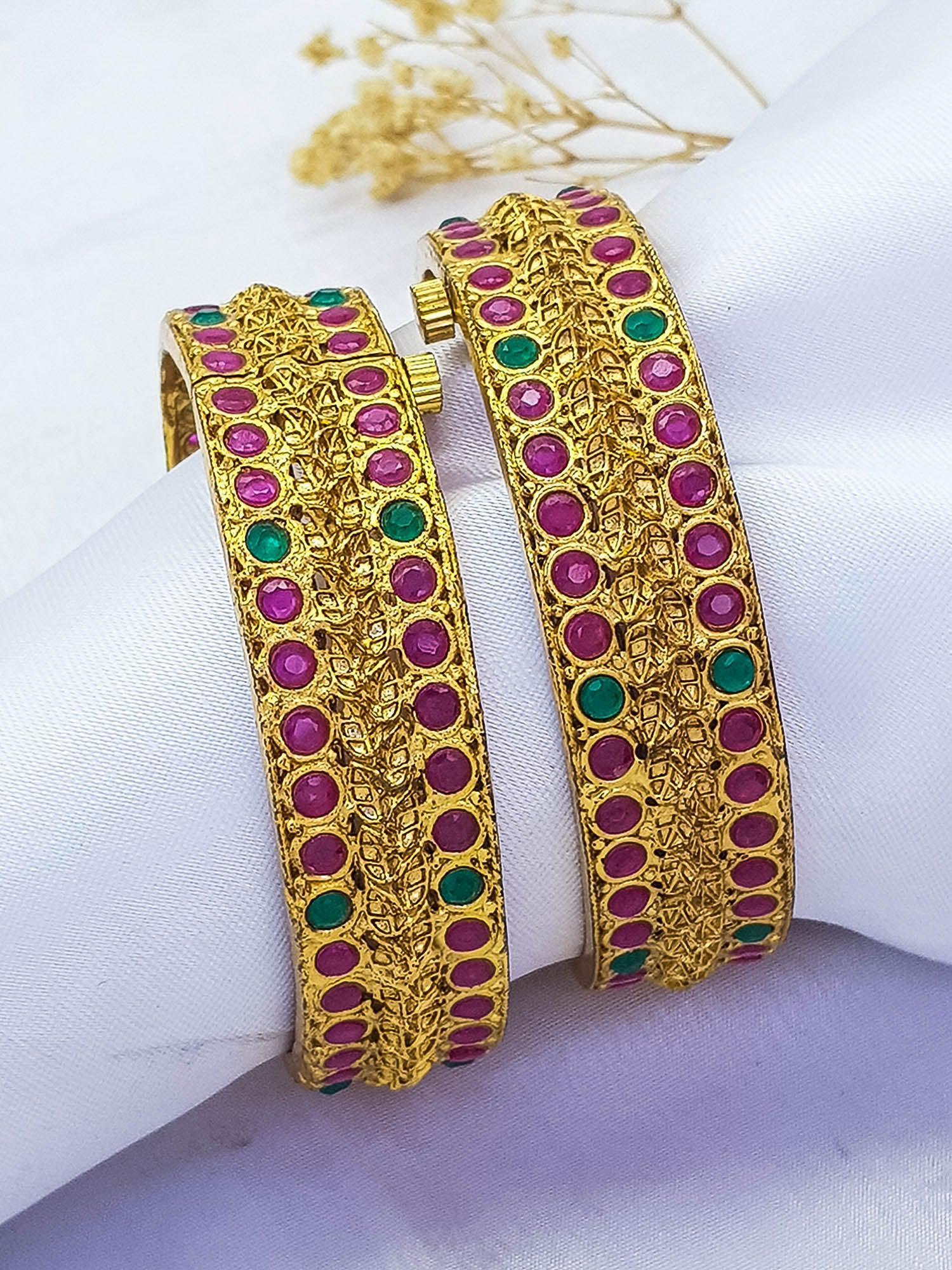 Gold Plated Multi colour stone Set of 2 bangles - Griiham