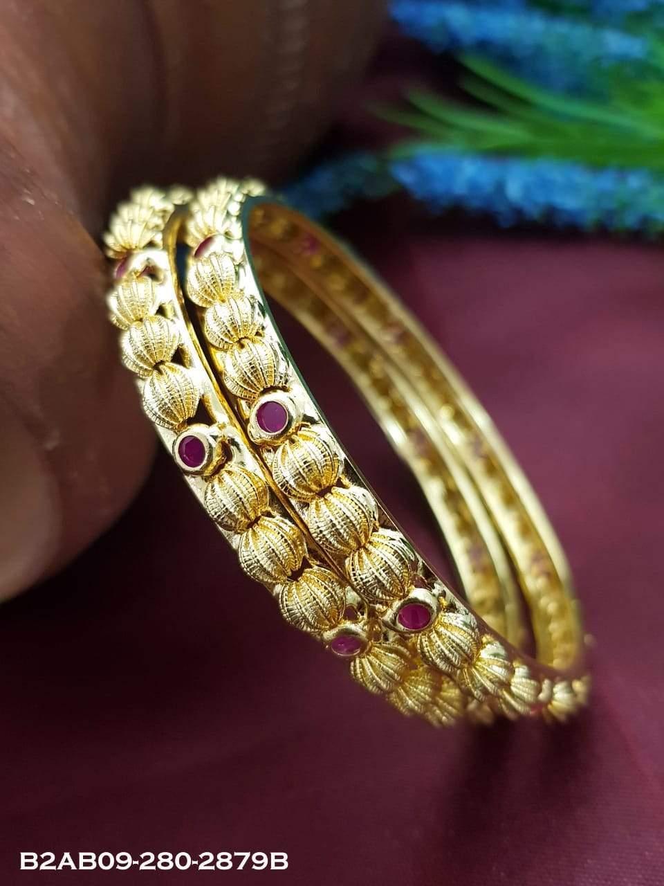 Gold Plated Multi colour stone Set of 2 bangles