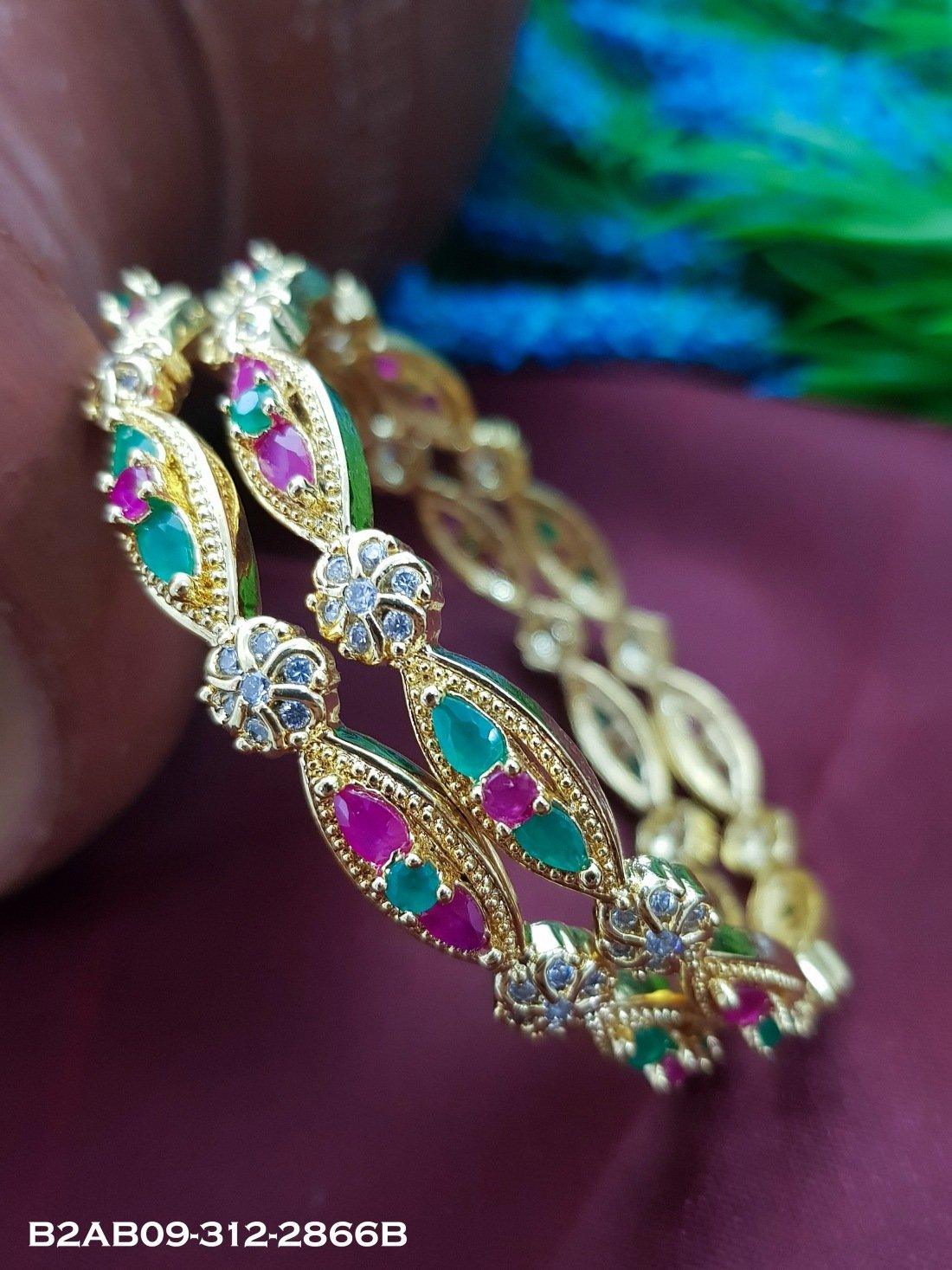 Gold Plated Multi colour stone Set of 2 bangles