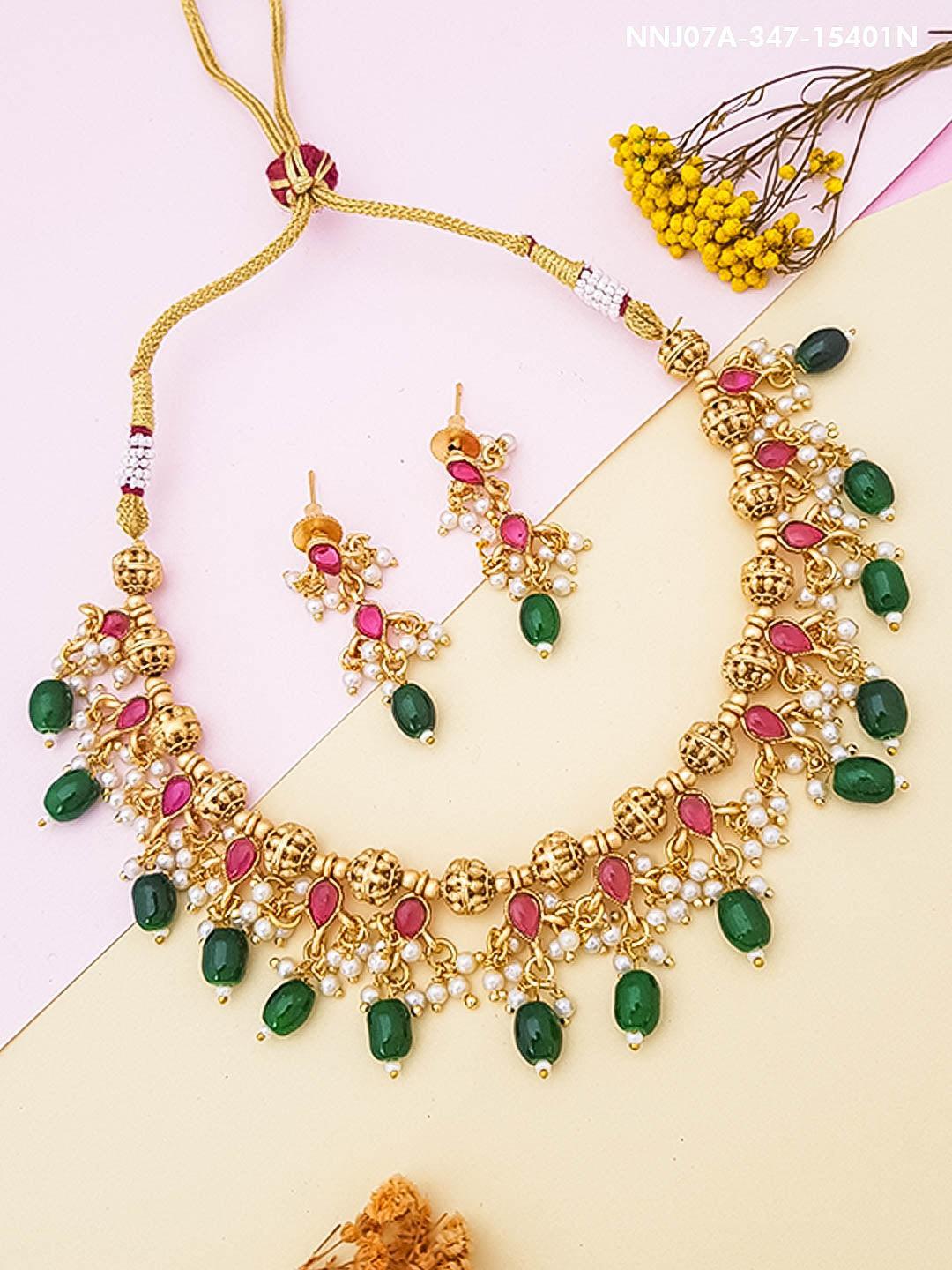 Gold Plated Multicolor Beads Necklace Set - Griiham