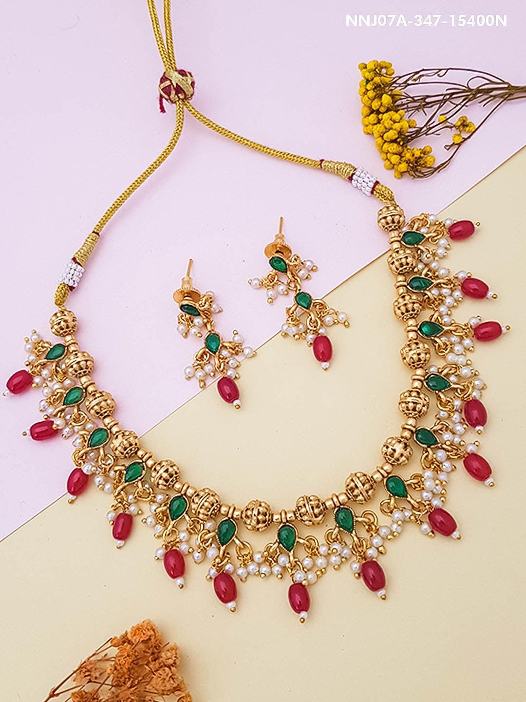 Gold Plated Multicolor Beads Necklace Set - Griiham