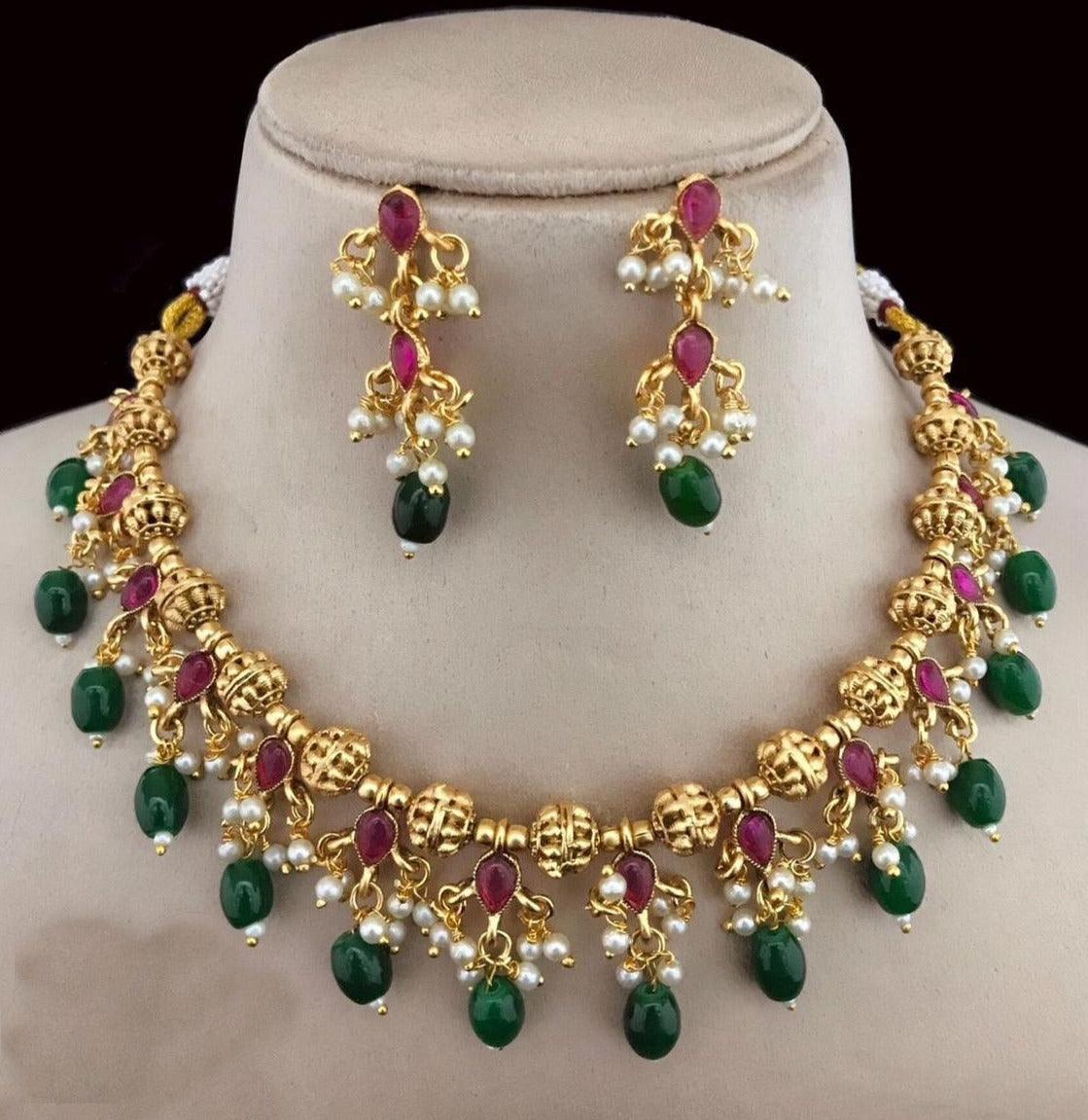 Gold Plated Multicolor Beads Necklace Set