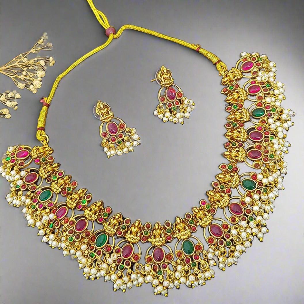 Gold Plated Multicolor Short Necklace Set - Griiham