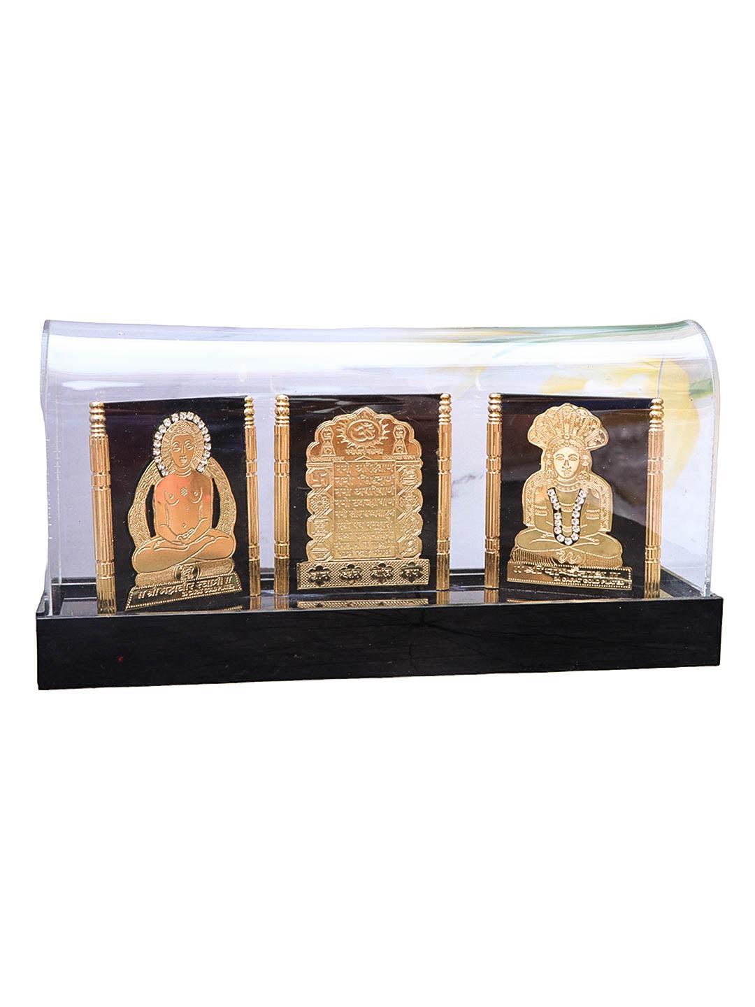 Gold Plated Navkar Mantra with Mahavir and Parshvanath idol show piece