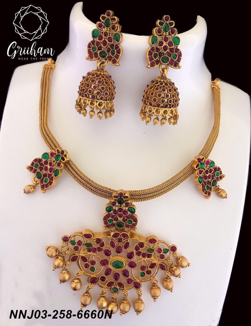 Gold Plated Necklace Set Ruby emerald stones 6658N