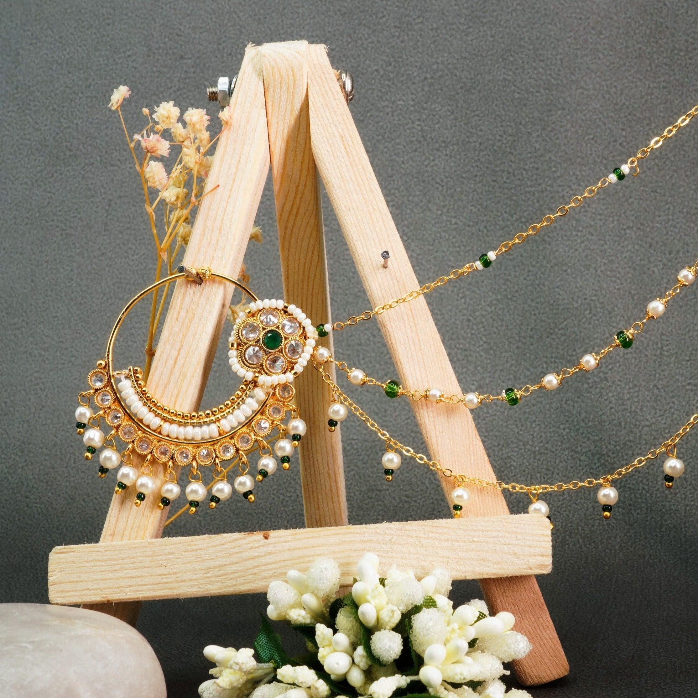 Gold Plated Nosepin / Nath with pearl hanging 9687N - Griiham