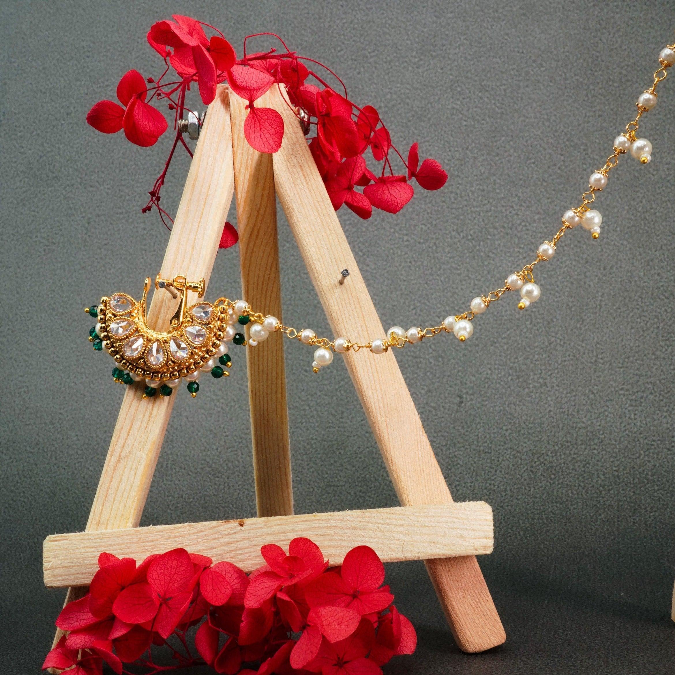 Gold Plated Nosepin / Nath with pearl hanging 9690N - Griiham