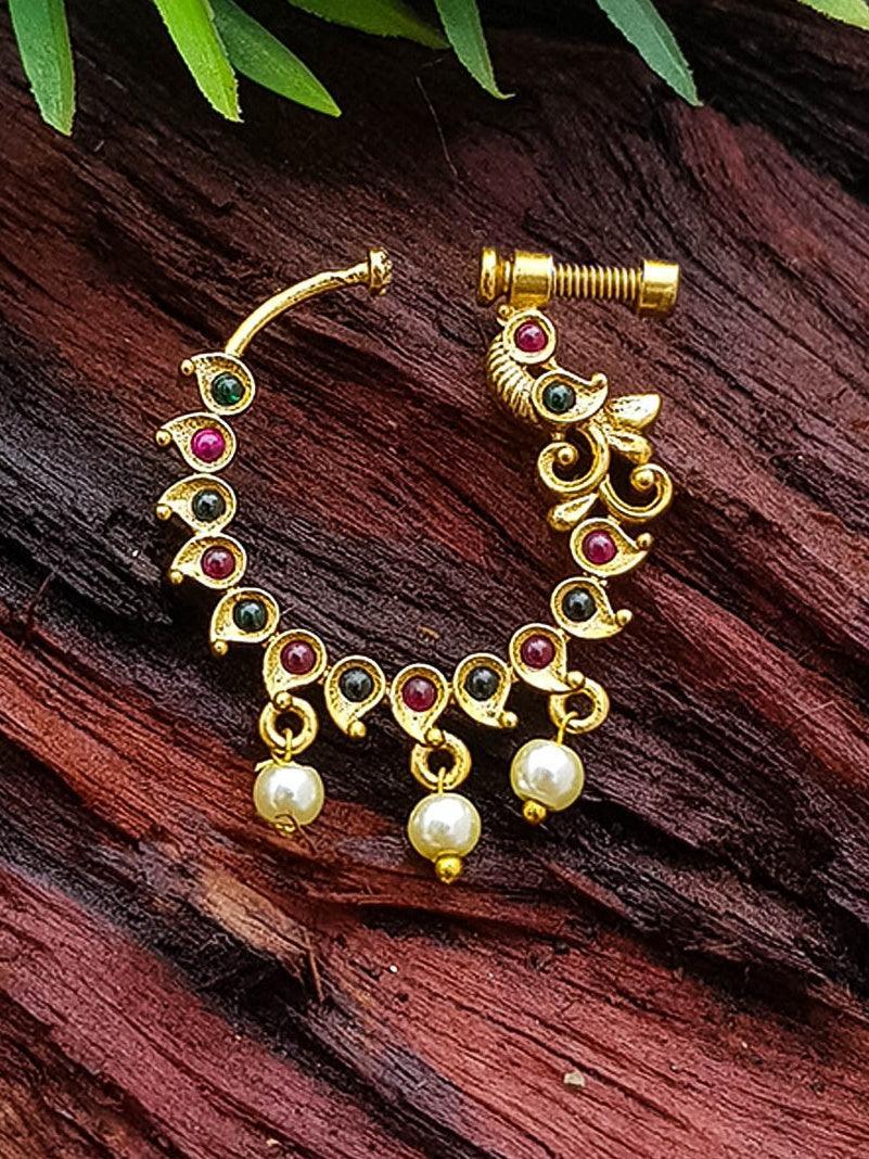 Gold Plated Nosepin / Nath with pearl hanging