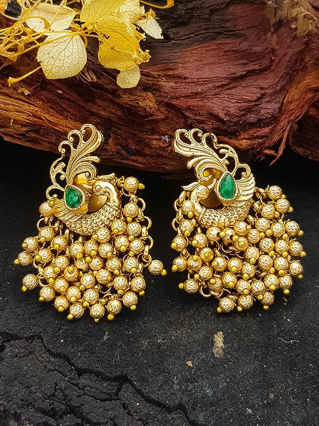 Gold Plated Peacock Studs Earrings - Griiham