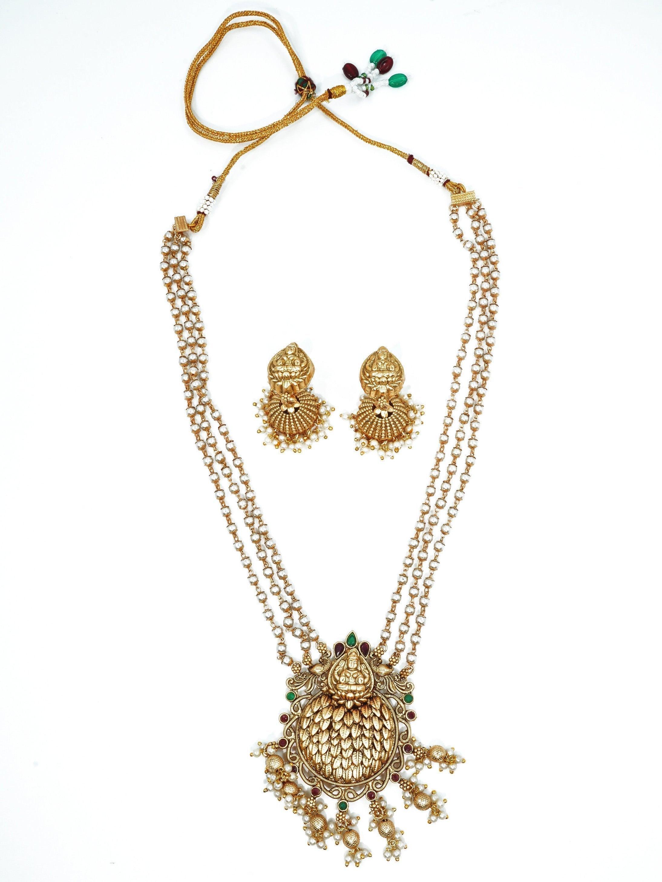 Gold Plated Pendant set with pearl mala - Griiham