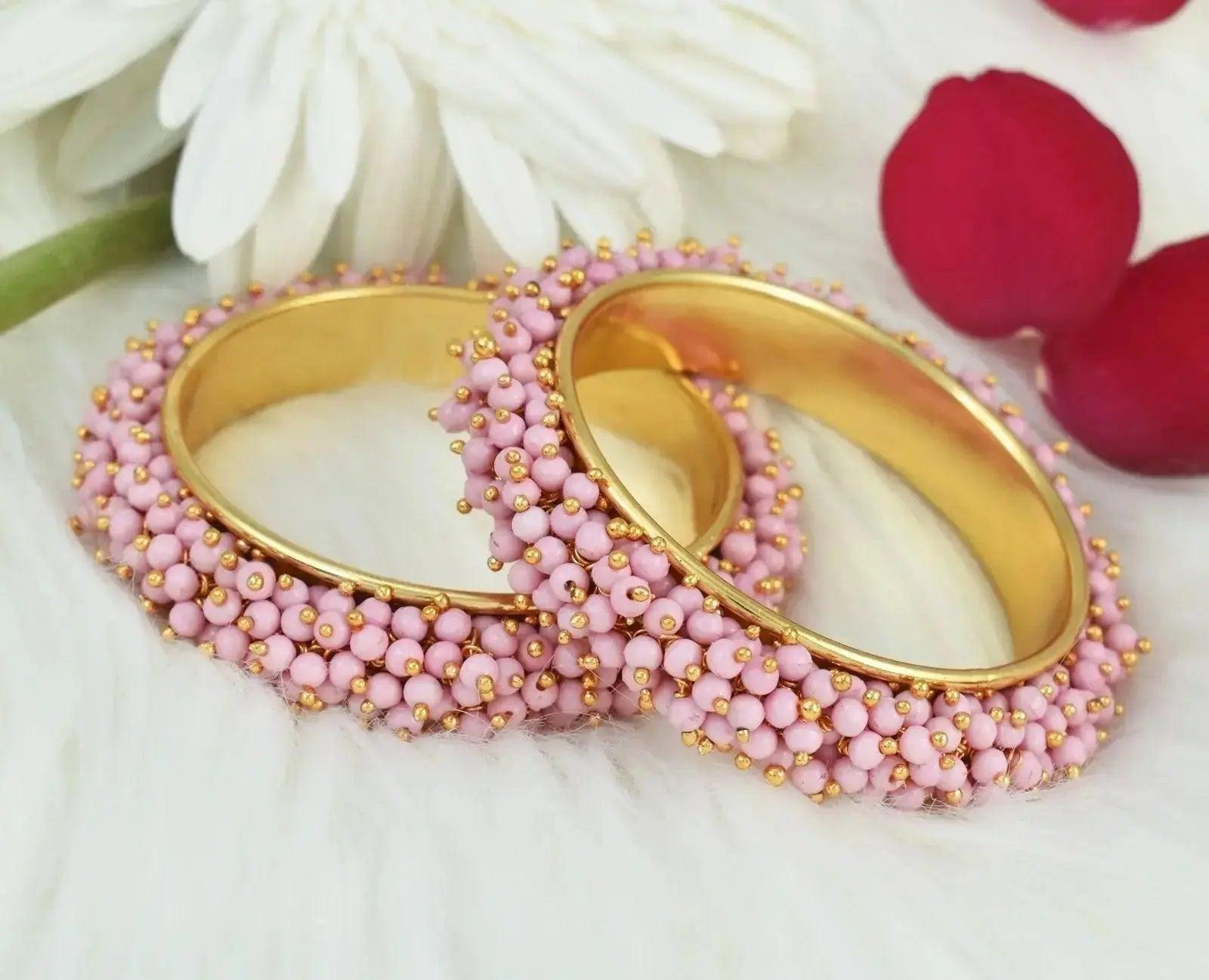 Gold Plated Pink colour stone Set of 2 bangles