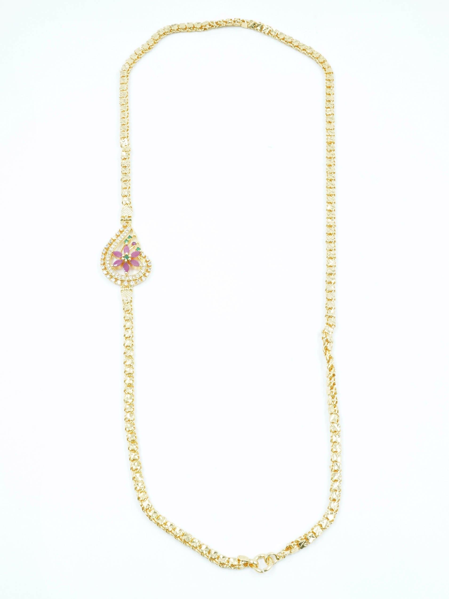 Gold Plated Real Gold Finish CZ Studded Mopu Chain 12020N - Griiham