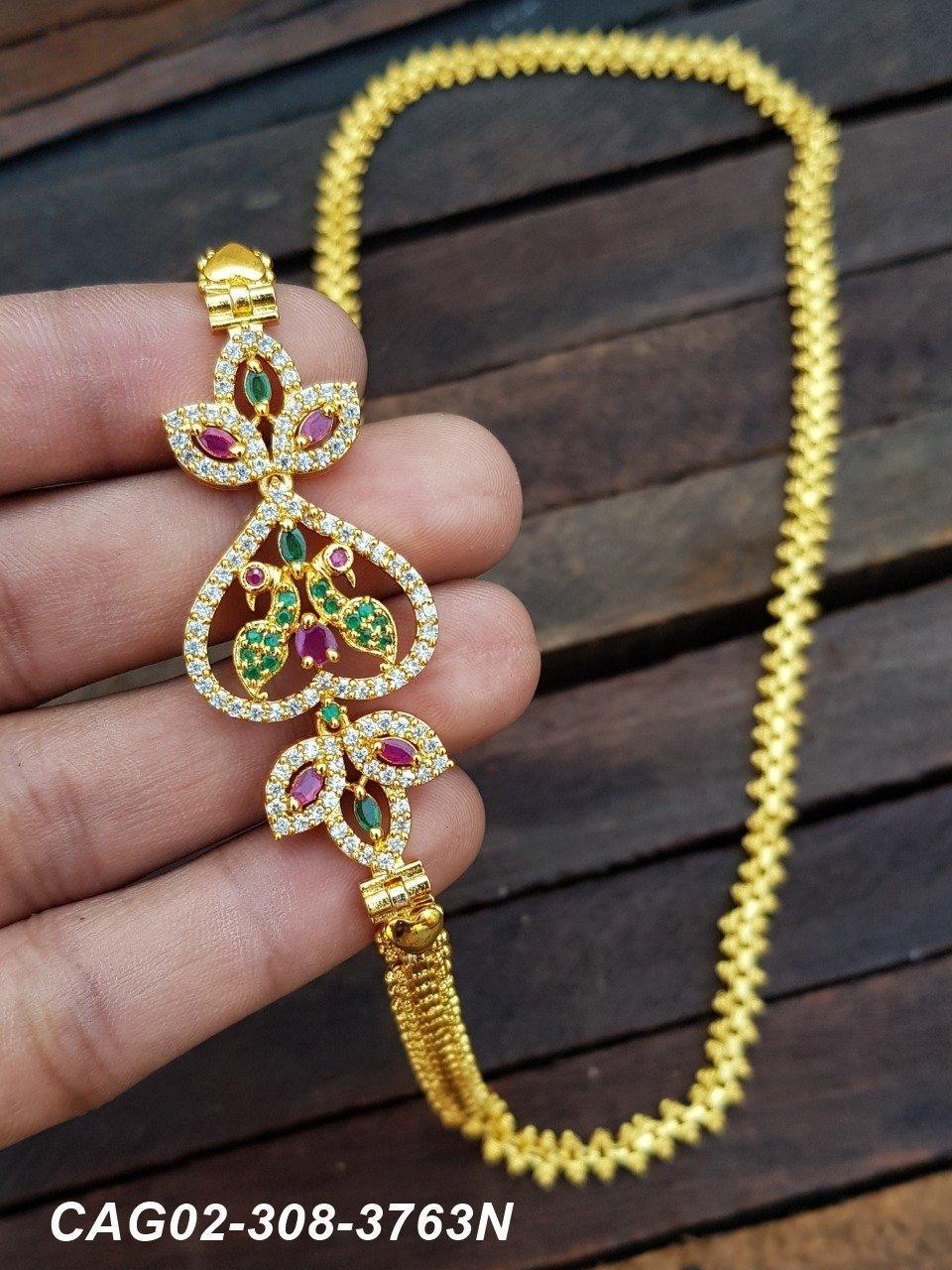 Gold Plated Real Gold Finish Peacock designs with Real AD Studded Mopu Chain CAG02-308-3763N