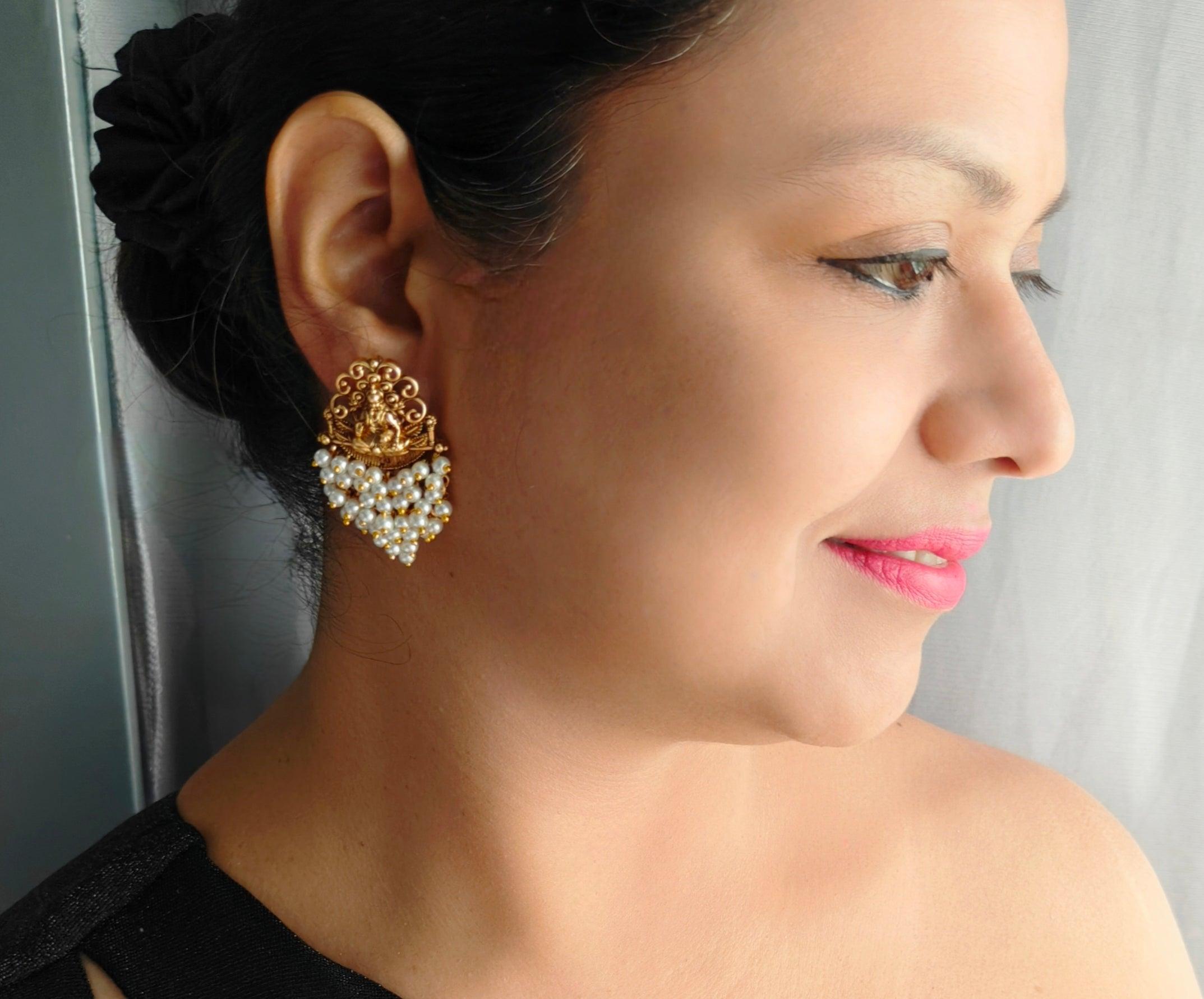 Gold Plated Real Kemp Stone Earrings Jhumka - Griiham