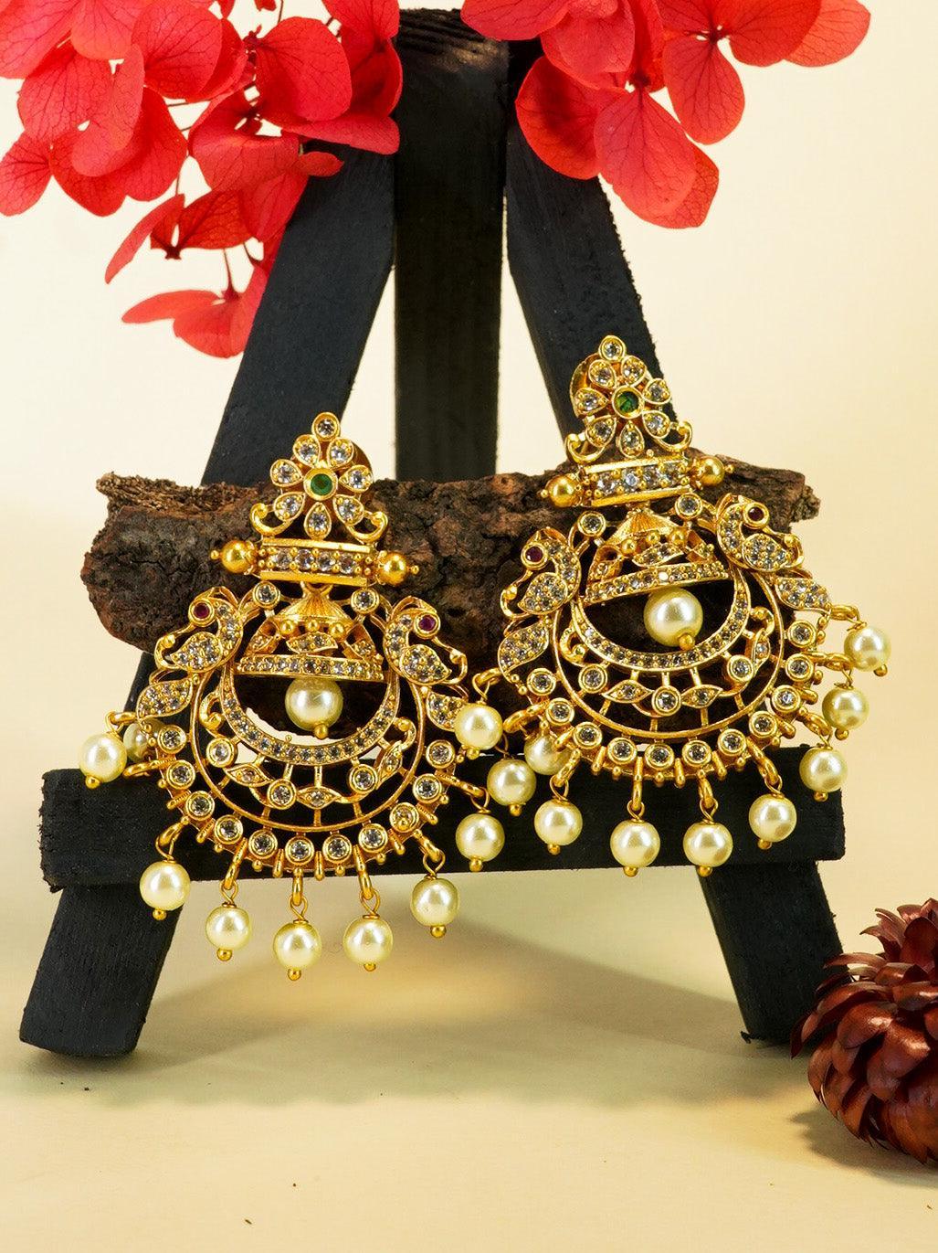 Gold Plated Real Kemp Stone Earrings Jhumka