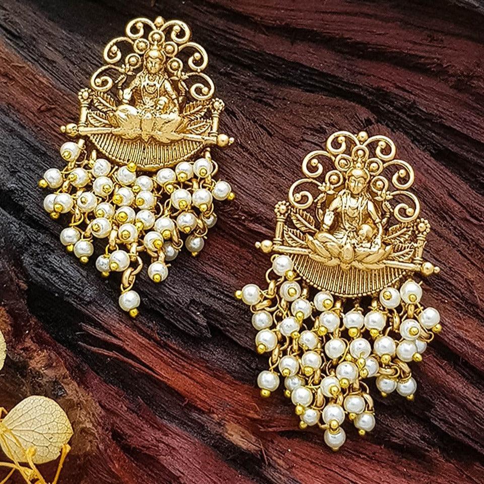 Gold Plated Real Kemp Stone Earrings Jhumka