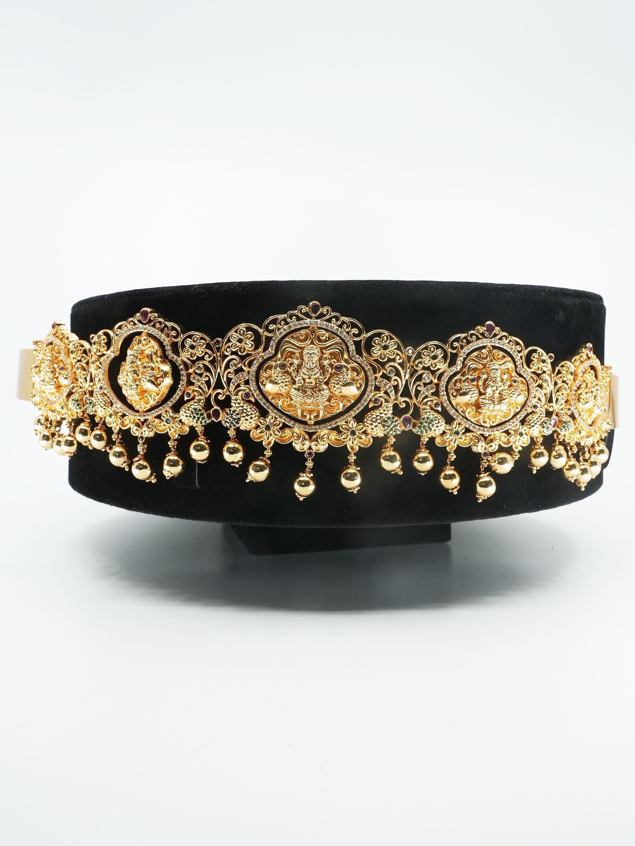 Gold Plated Reversible CZ Vadanam/Vodiannam/waistbelt with Flexible waist size - Griiham