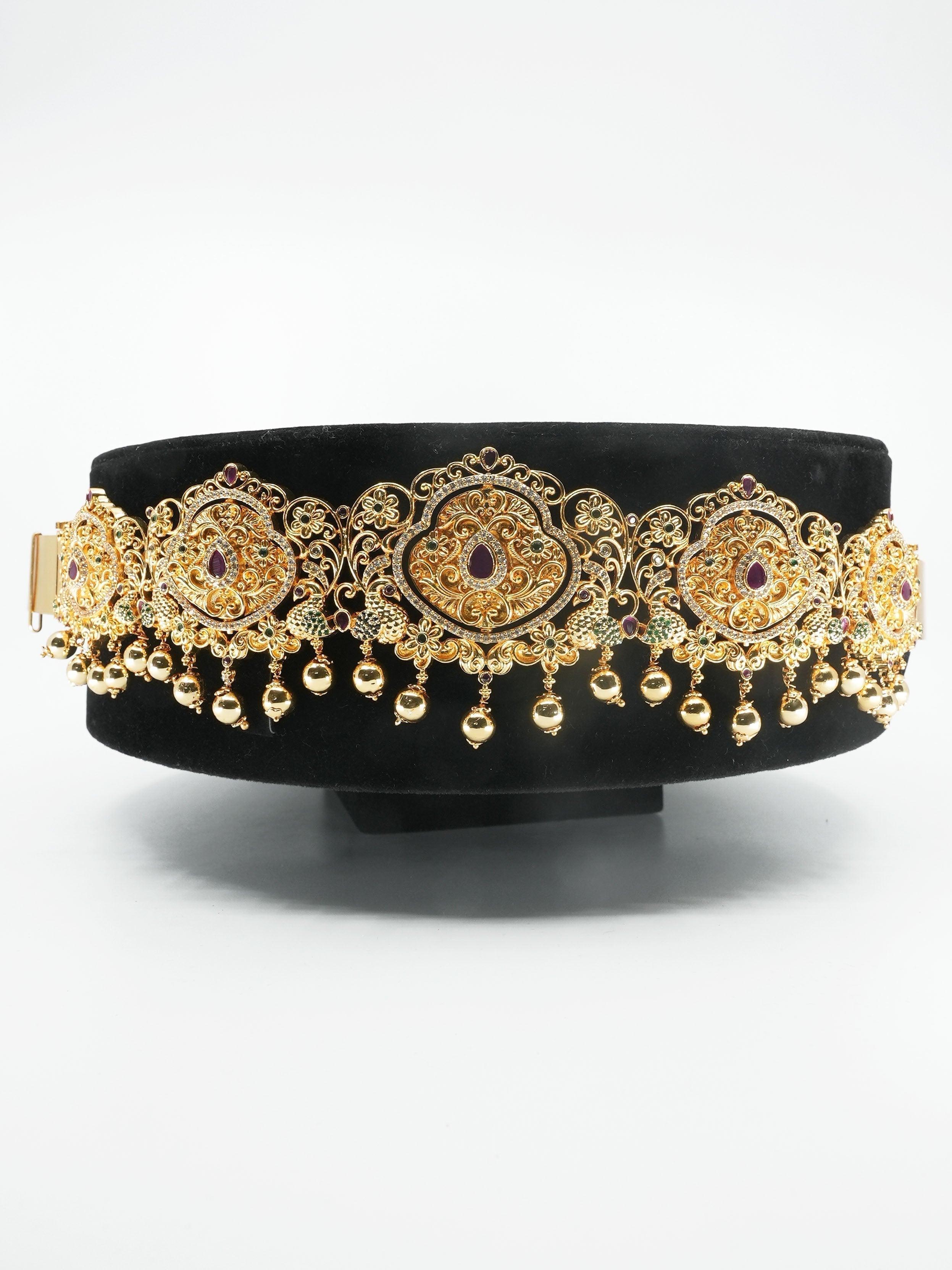 Gold Plated Reversible CZ Vadanam/Vodiannam/waistbelt with Flexible waist size