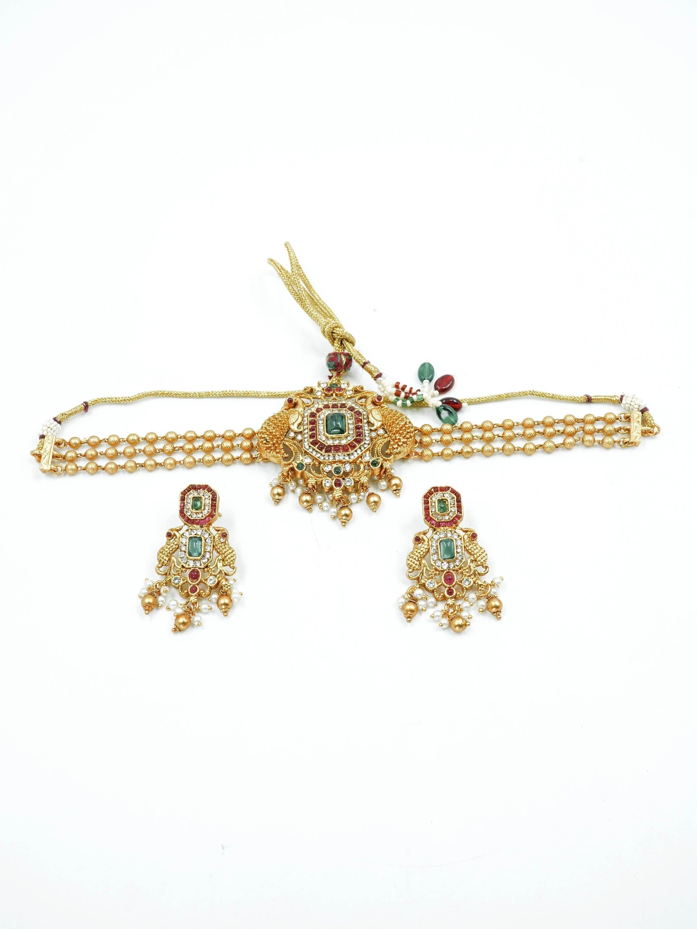 Gold Plated Royal Short Peacock Choker Necklace set - Griiham