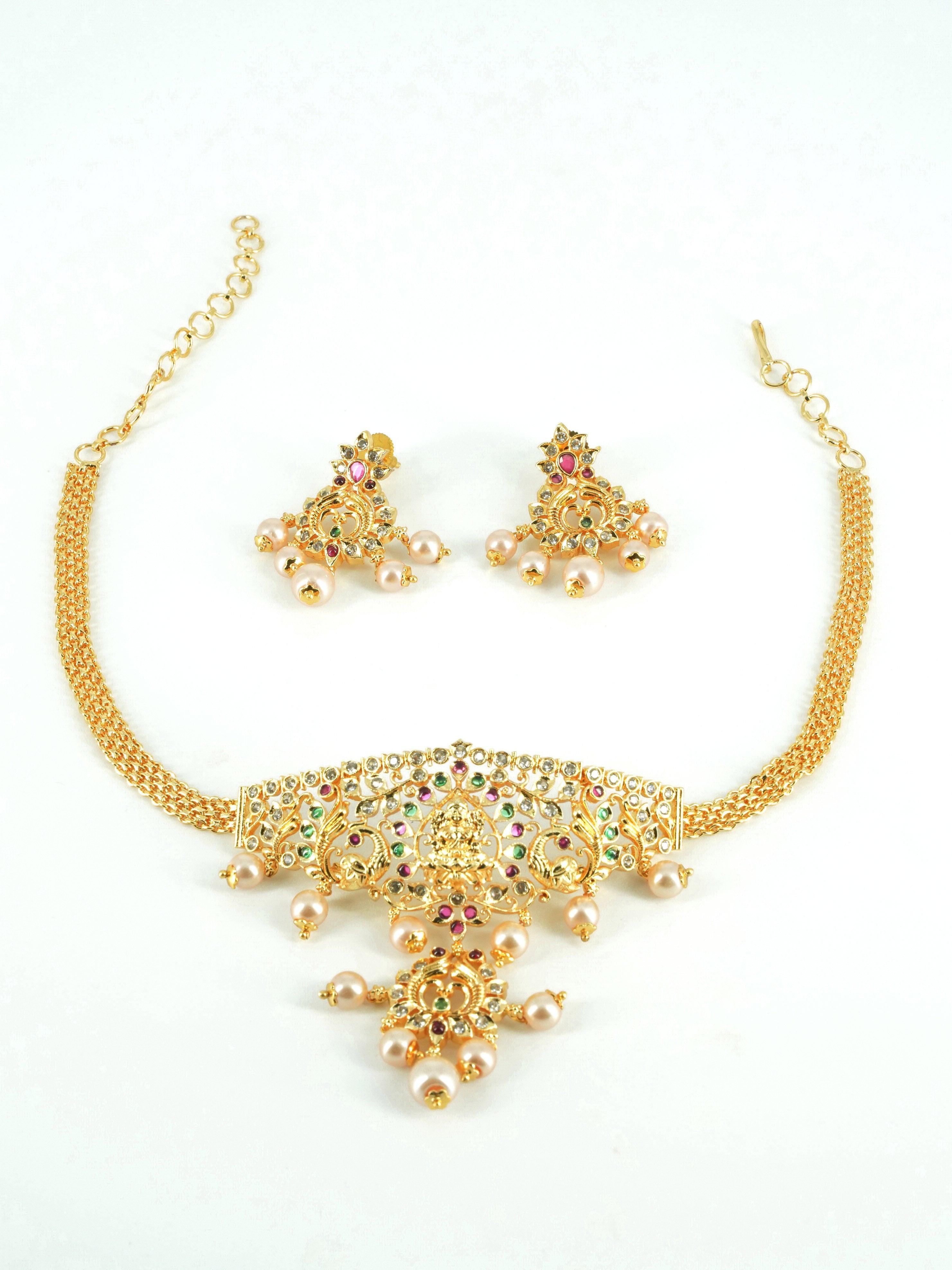 Gold Plated Sayara Collection Choker Set with best quality CZ stones 8844N - Griiham