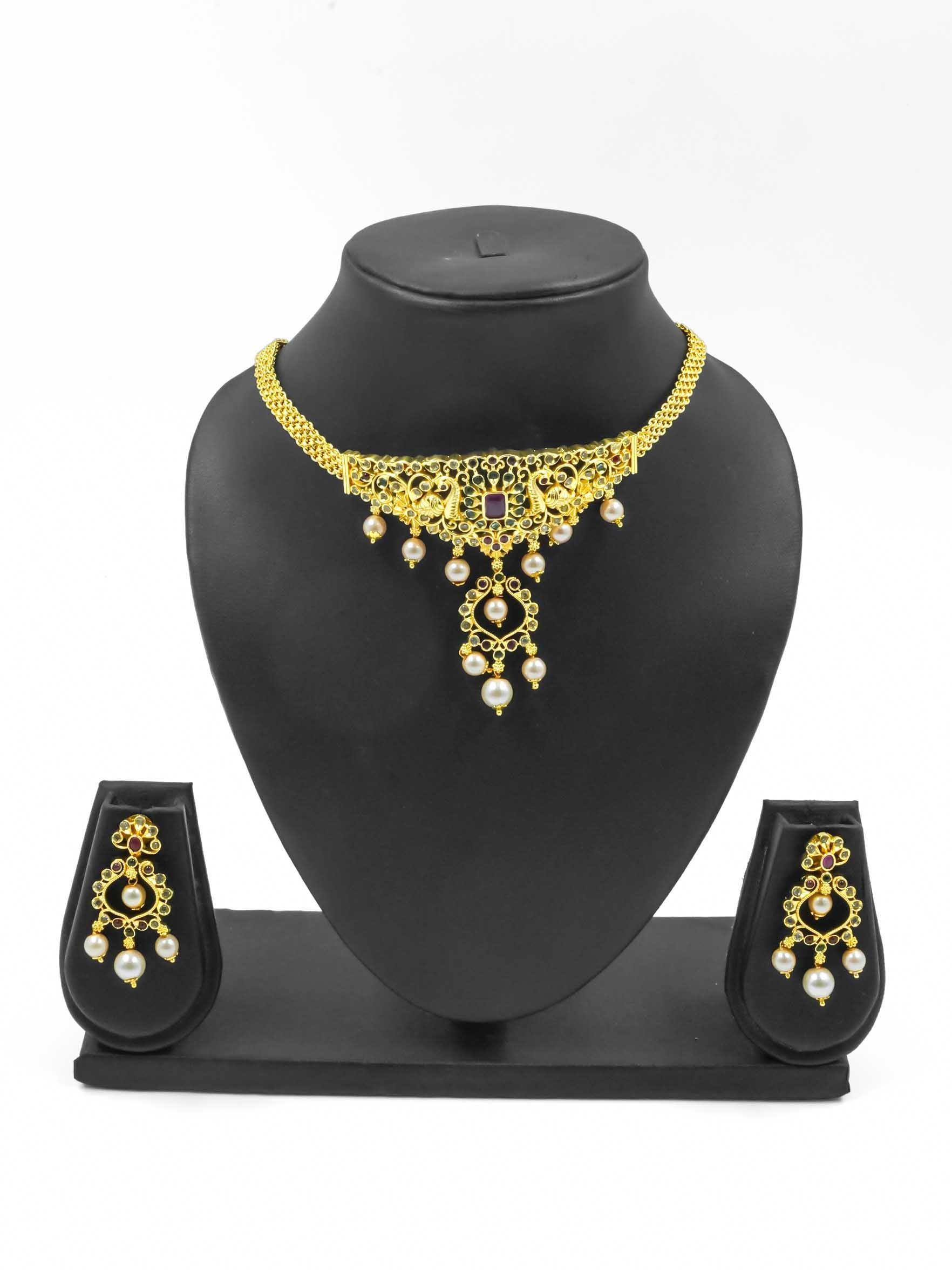 Gold Plated Sayara Collection Choker Set with best quality CZ stones 8845N - Griiham