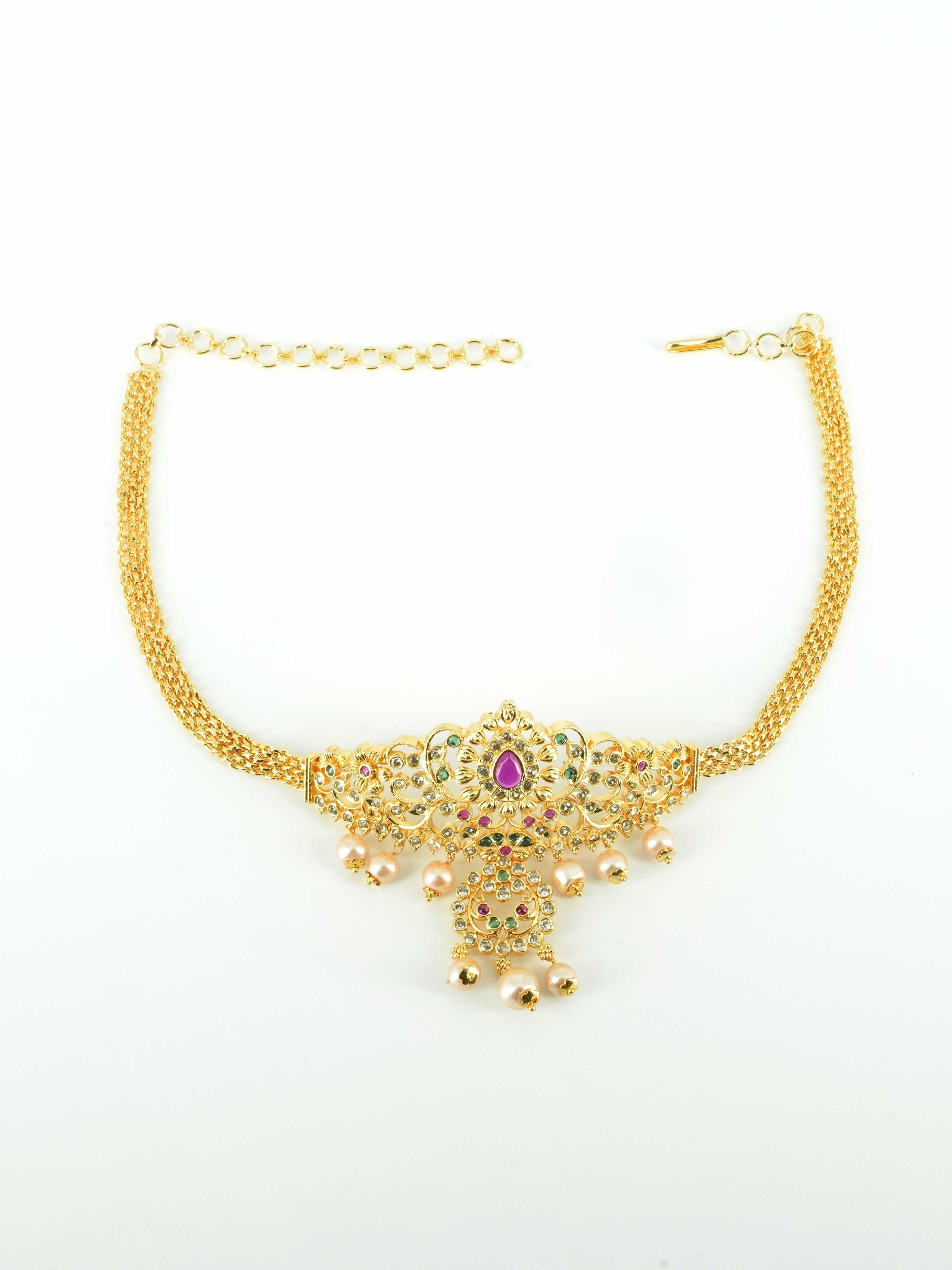 Gold Plated Sayara Collection Choker Set with best quality CZ stones 8846N - Griiham