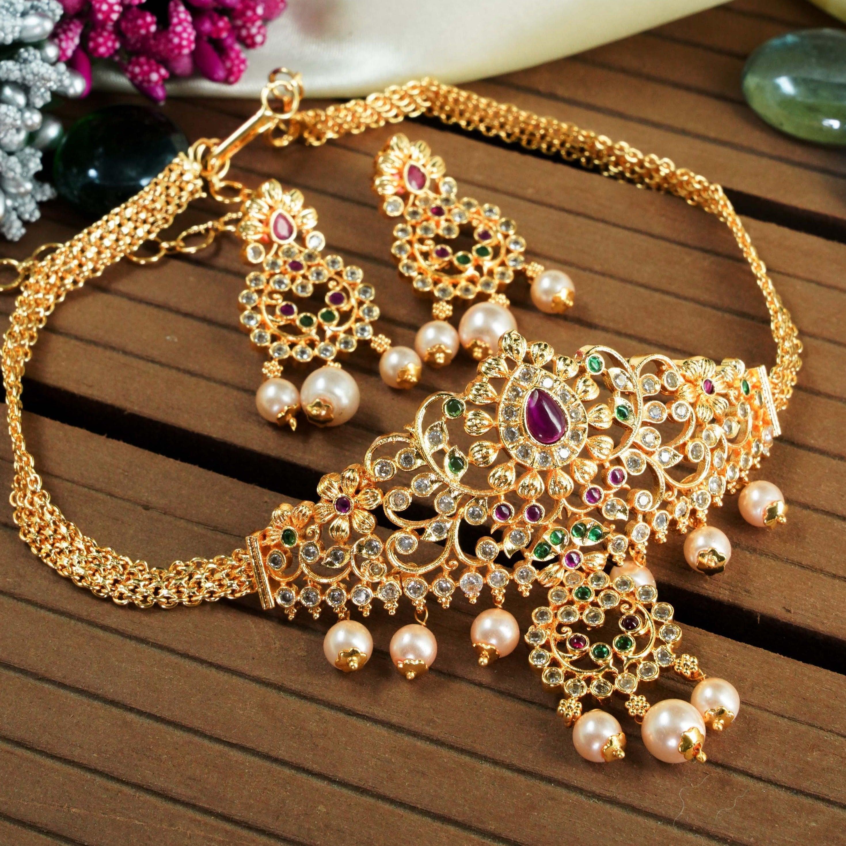 Gold Plated Sayara Collection Choker Set with best quality CZ stones 8846N - Griiham