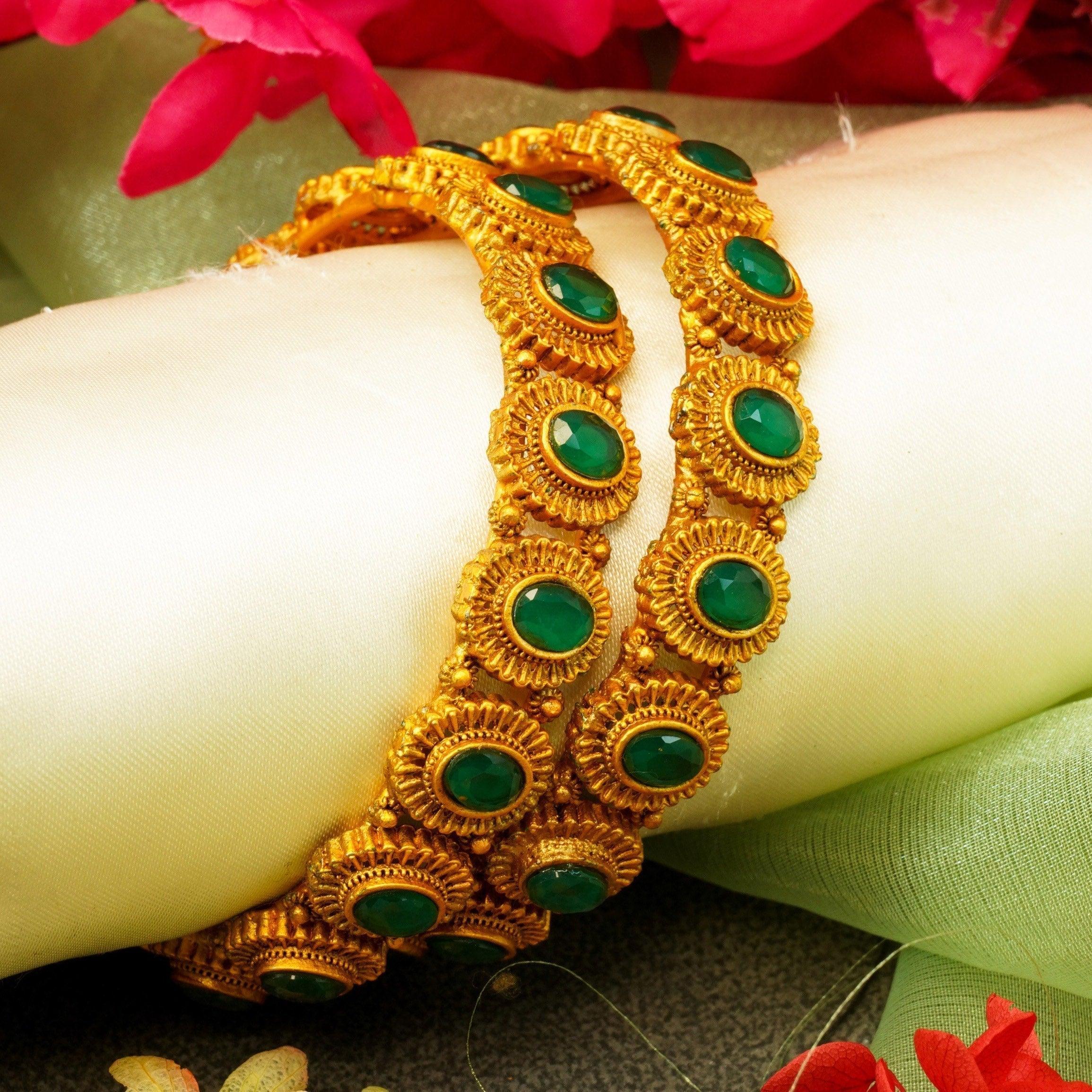 Gold Plated Set of 2 Broad Bangles 6591A - Griiham