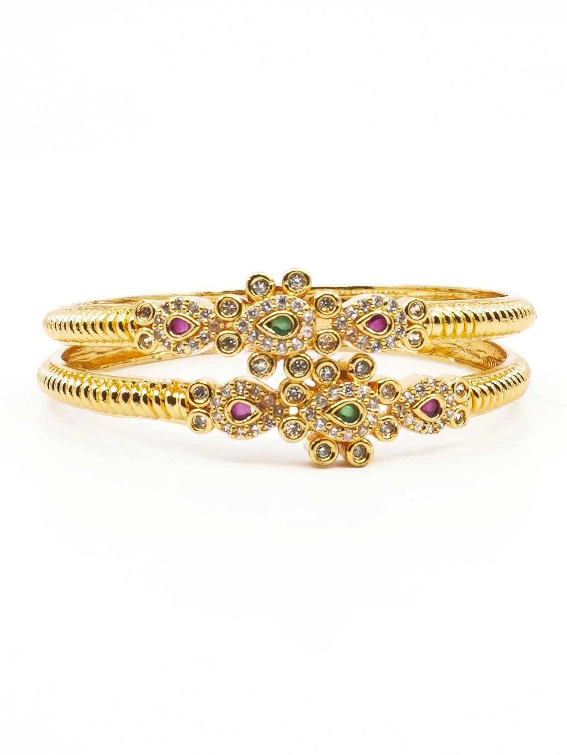 Gold Plated Set of 2 designer Bangles with Multicolor stones 11510A - Griiham