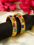 Gold Plated Set of 2 designer Bangles with colored stones 10266A - Griiham