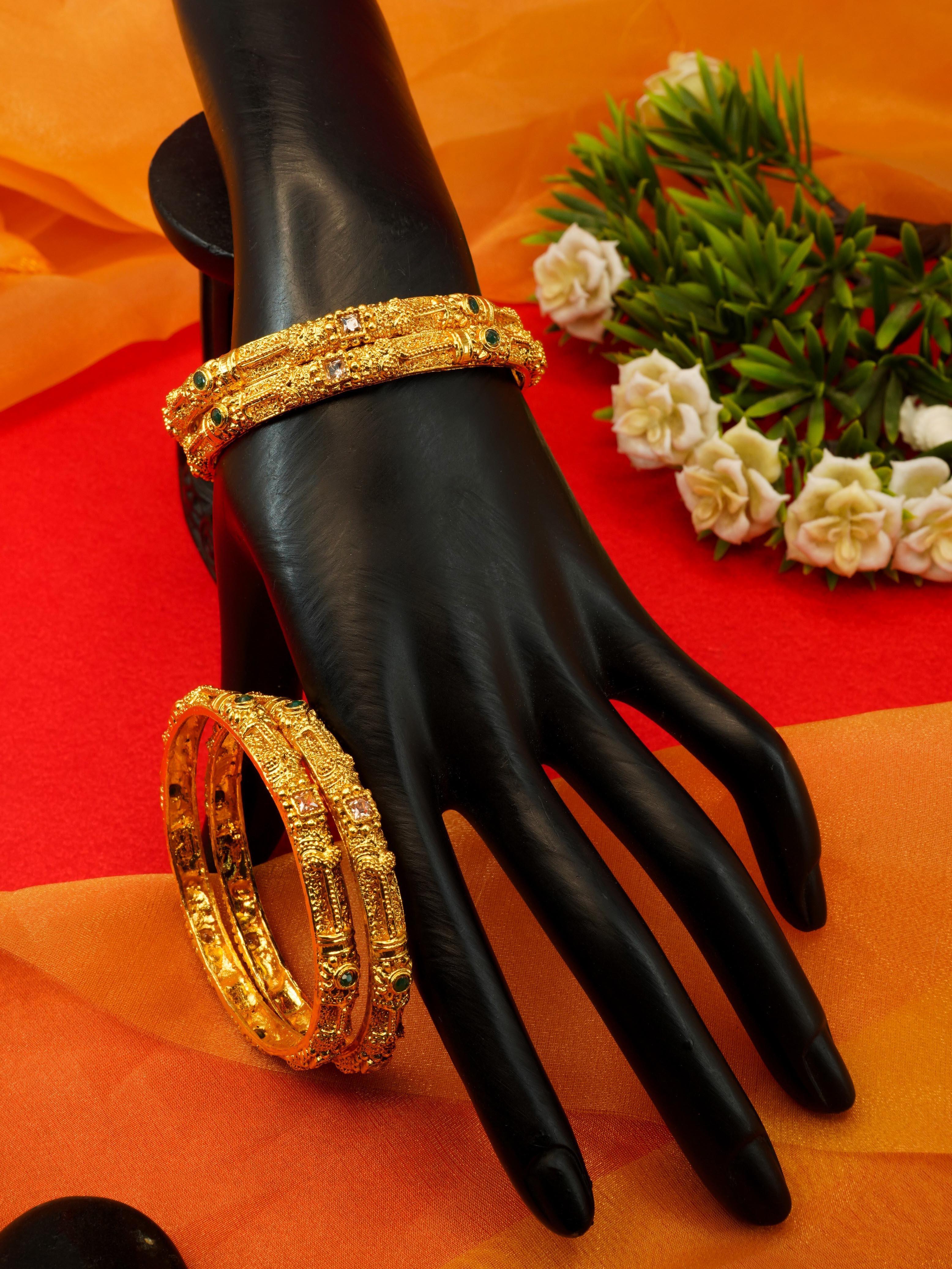 Gold Plated Set of 4 designer Bangles with colored stones 10287A - Griiham