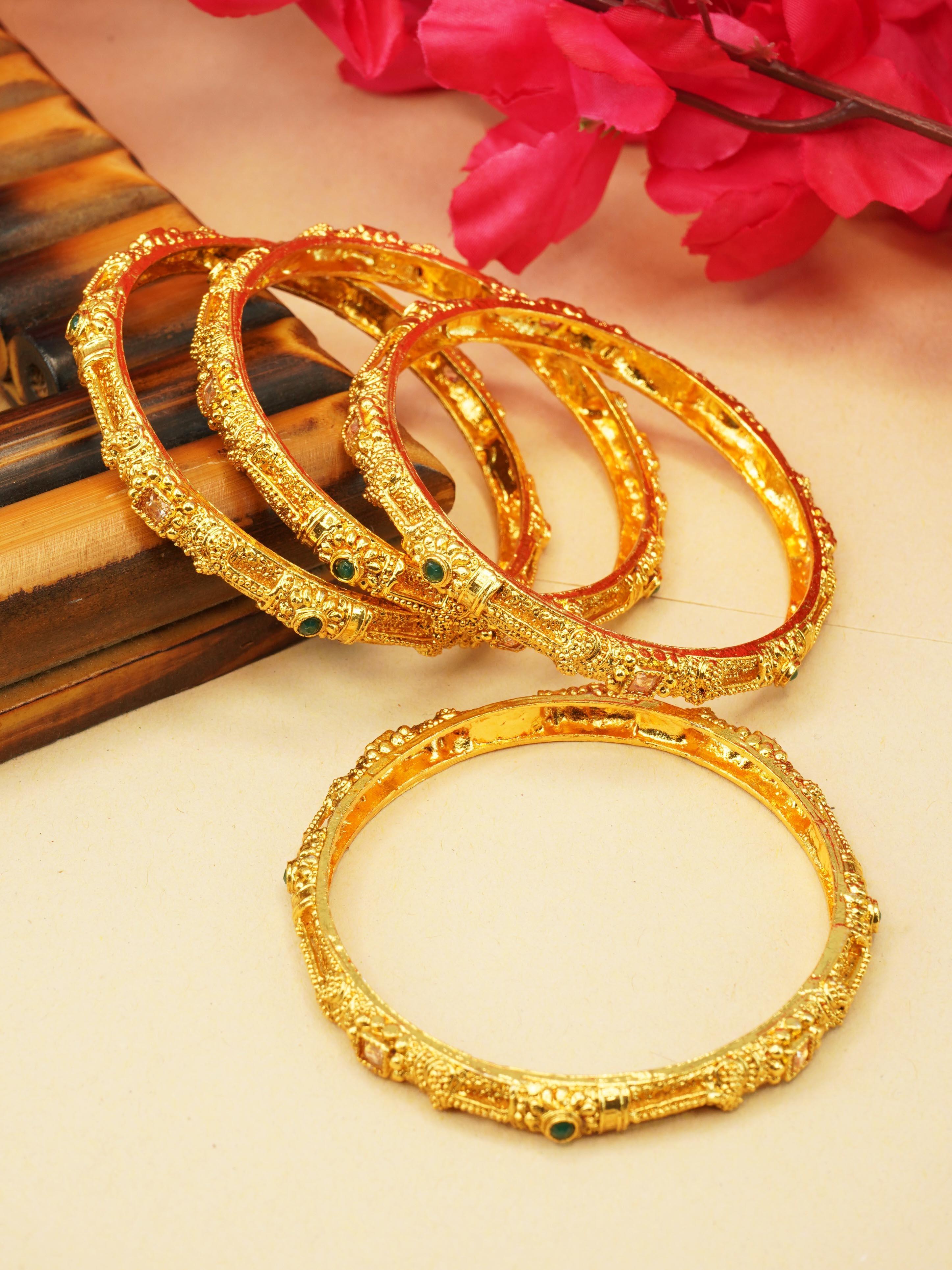 Gold Plated Set of 4 designer Bangles with colored stones 10287A - Griiham