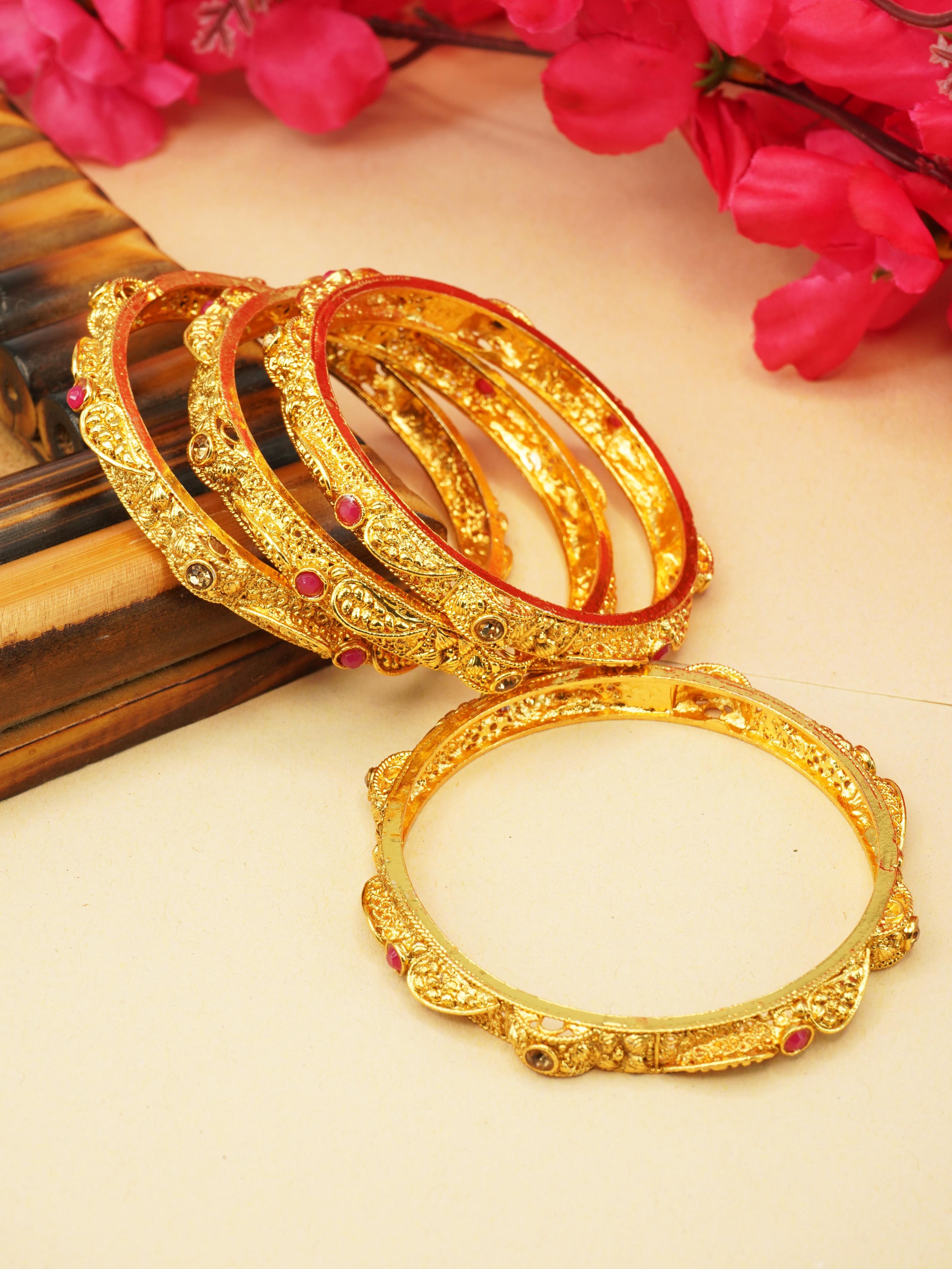 Gold Plated Set of 4 designer Bangles with colored stones 10308A - Griiham
