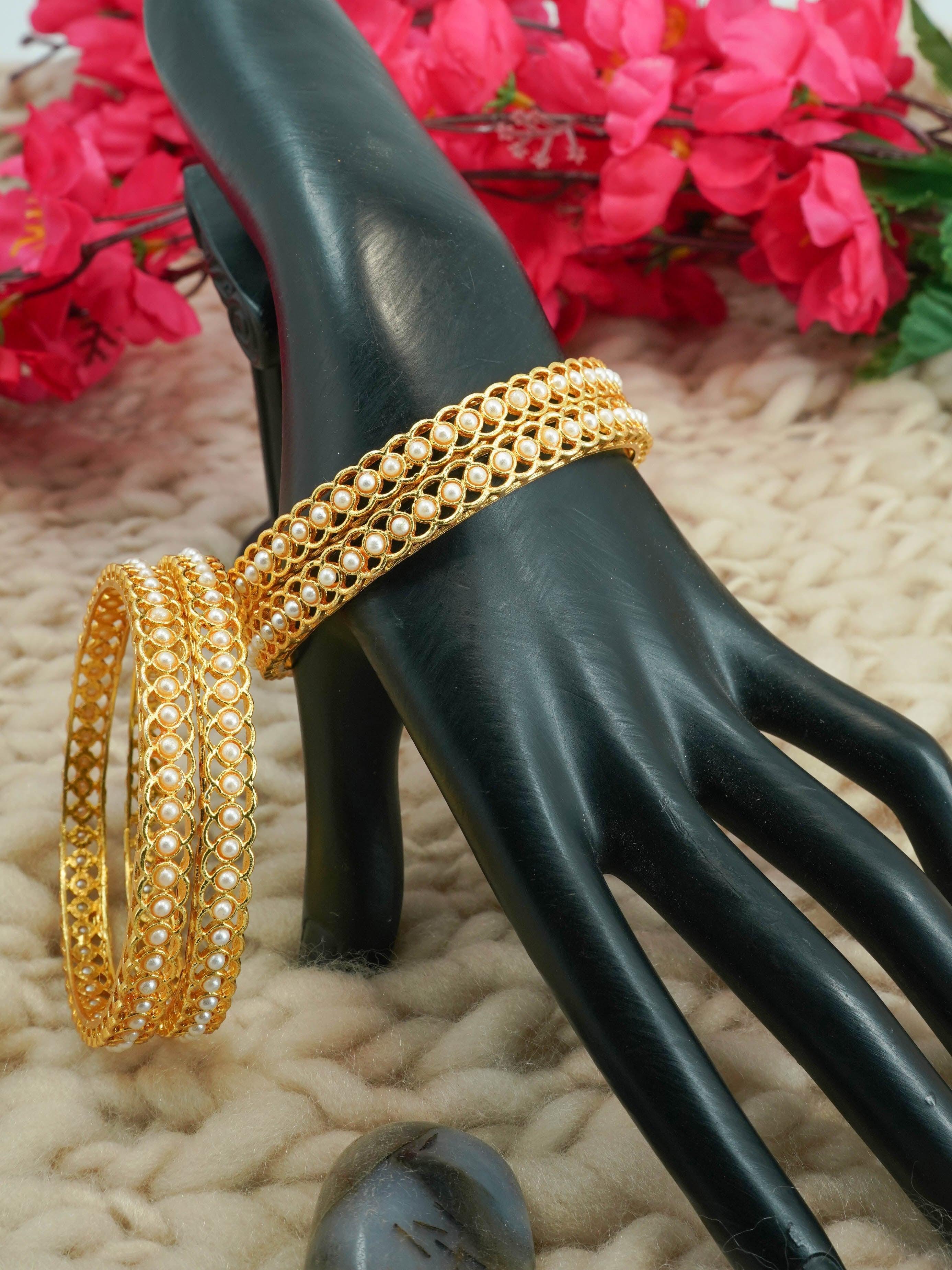 Gold Plated Set of 4 designer Red Stone Bangles 10825B - Griiham