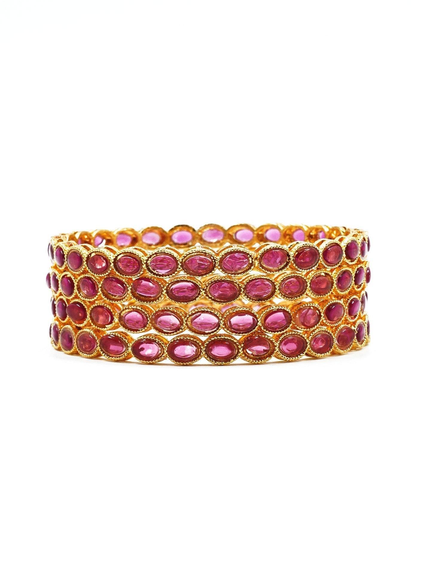 Gold Plated Set of 4 designer Red Stone Bangles 10833A - Griiham