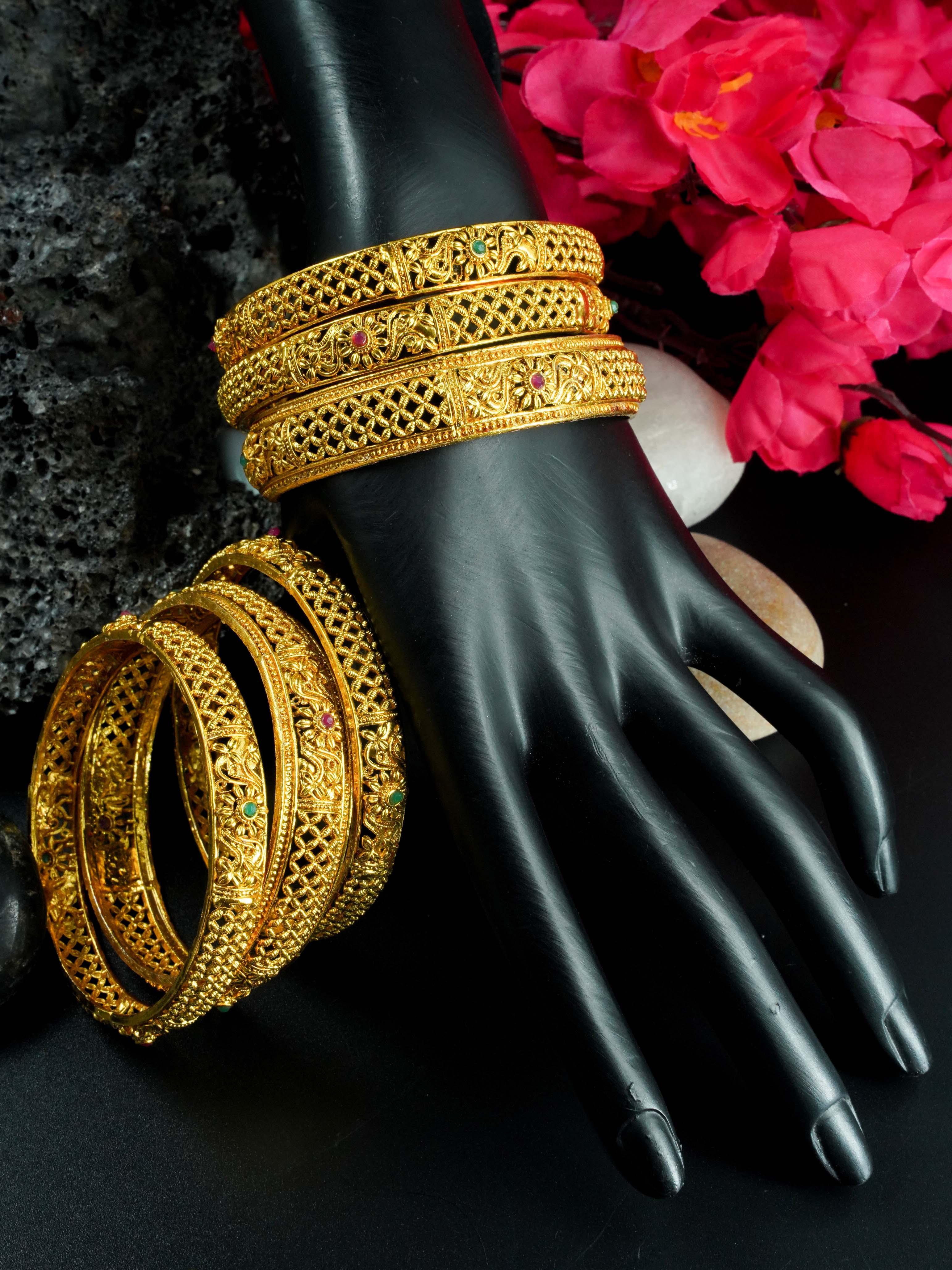 Gold Plated Set of 6 designer Bangles Multicolor 8764C - Griiham